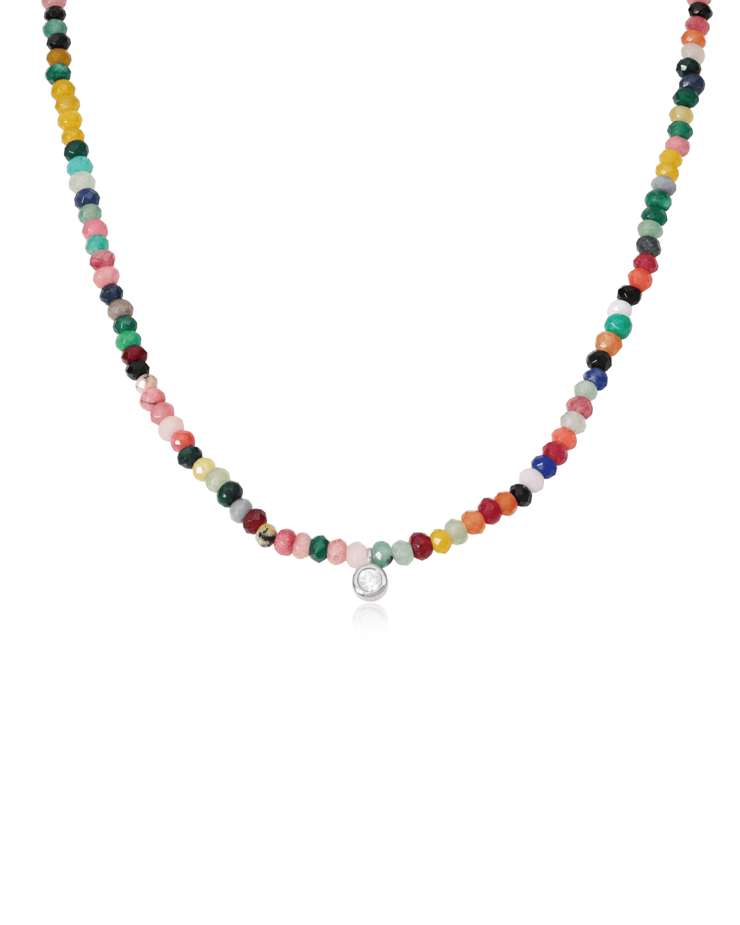 Watermelon Gemstone & Diamond Necklace - 14K White Gold Necklaces magal-dev Small: 0.03ct 16"