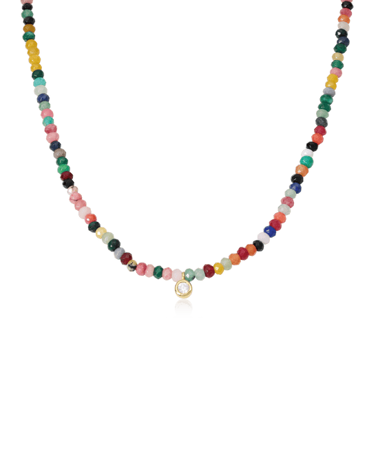 Watermelon Gemstone & Diamond Necklace - 14K Yellow Gold Necklaces magal-dev Small: 0.03ct 16"