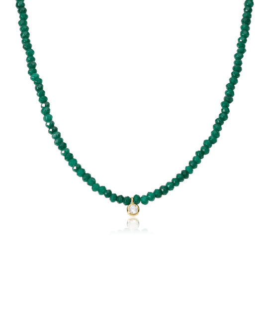 Green Jade and Diamond Necklace - 14K Yellow Gold Necklaces magal-dev Green Jade Gemstones Small: 0.03ct 16"