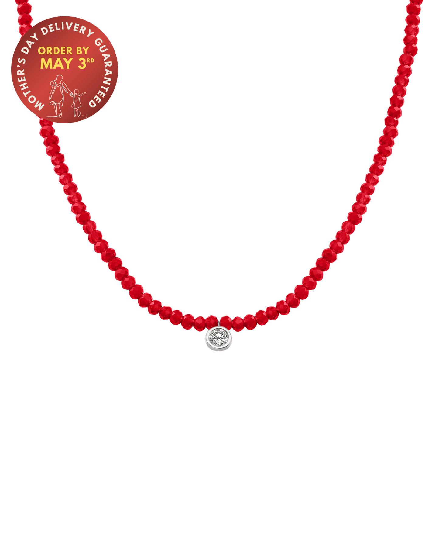 Red Jade Gemstone & Diamond Necklace - 14K White Gold Necklaces 14K Solid Gold