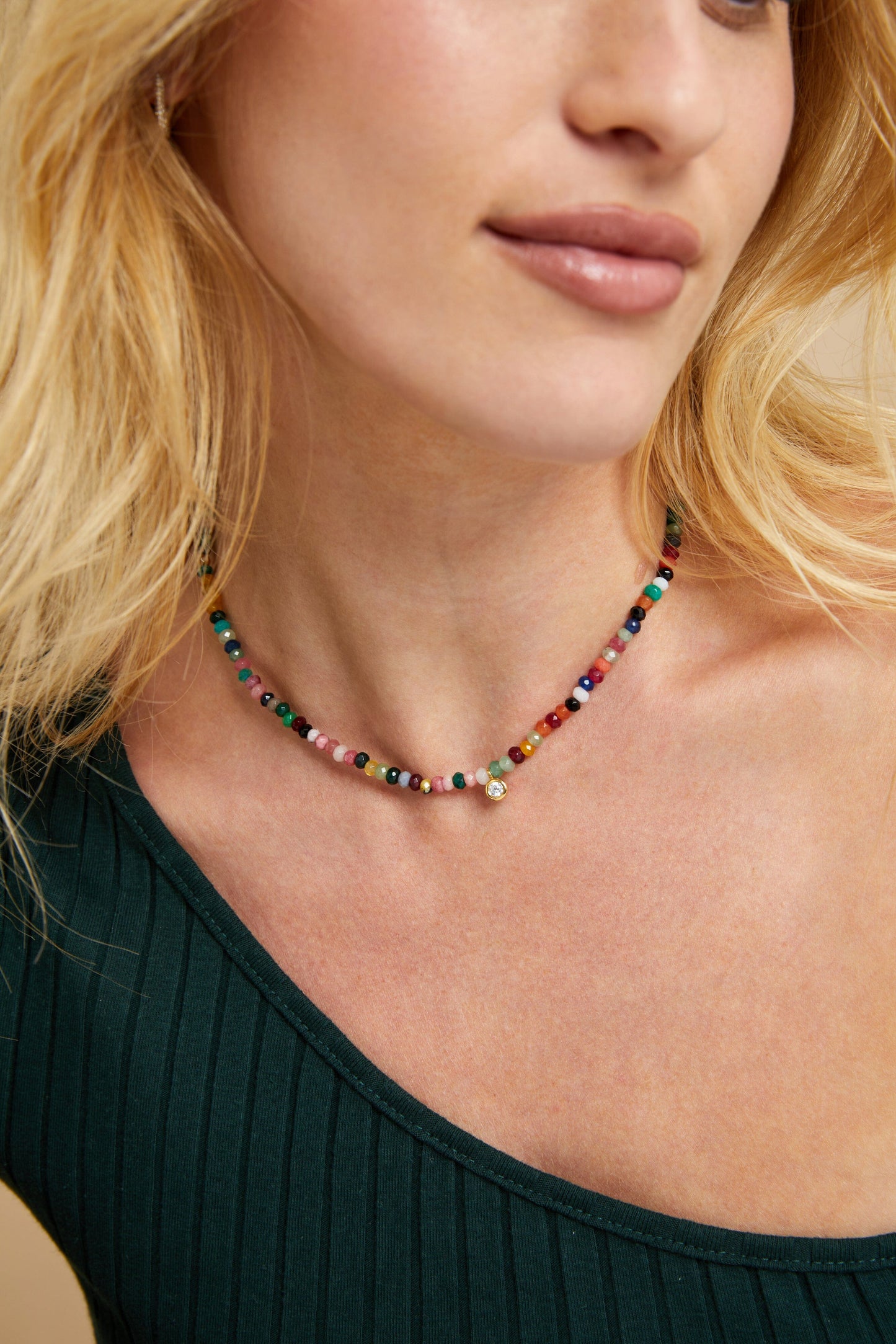Green Jade and Diamond Necklace - 14K Yellow Gold Necklaces magal-dev