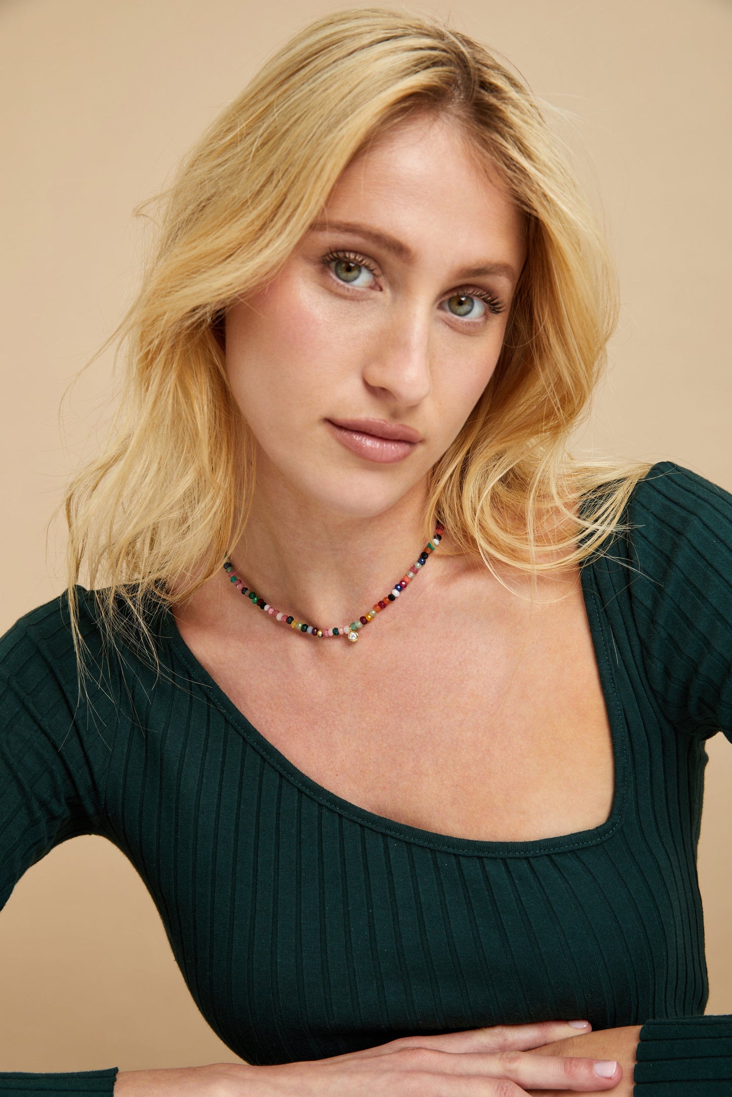 Green Jade and Diamond Necklace - 14K Yellow Gold Necklaces magal-dev
