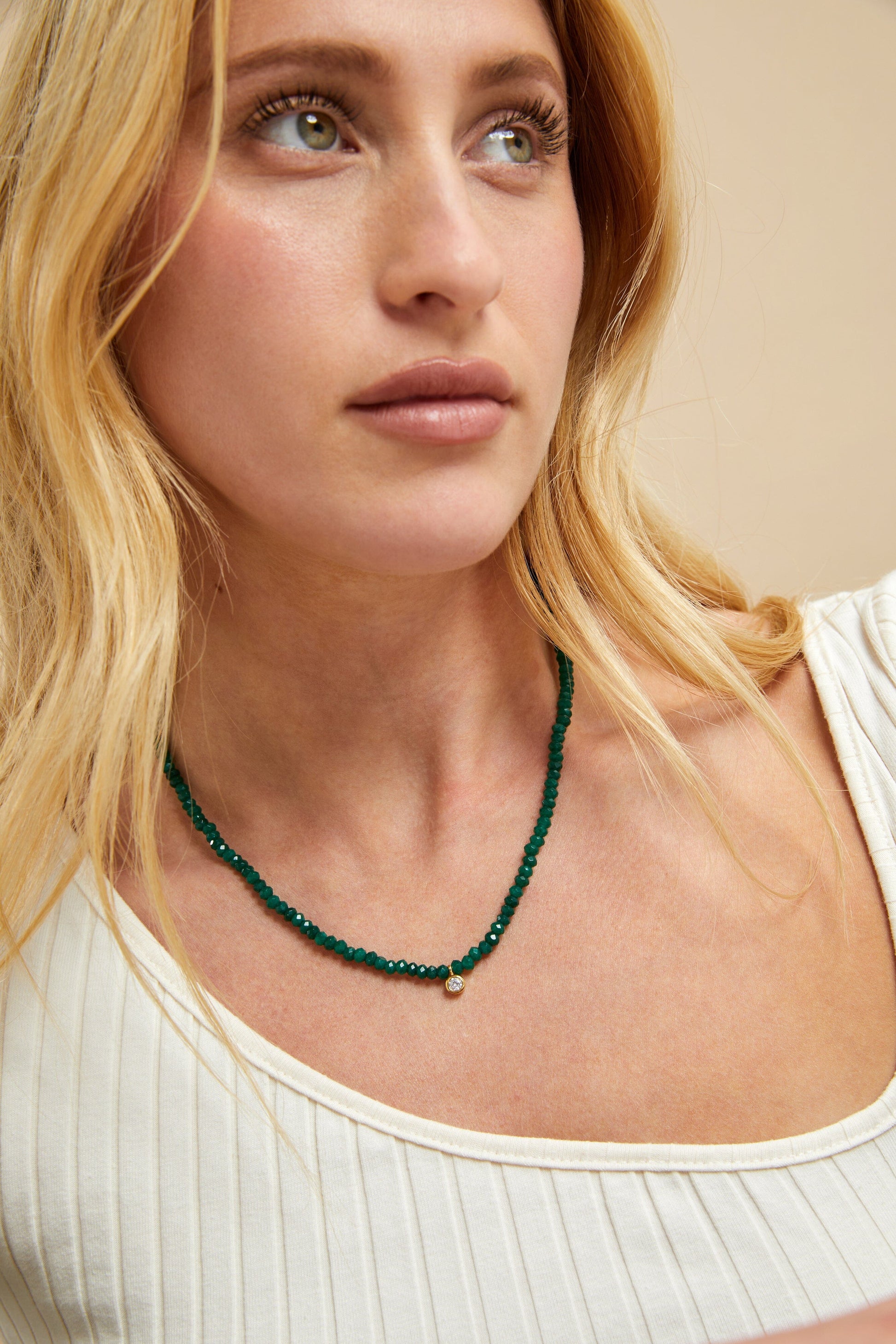 Green Jade and Diamond Necklace - 14K Yellow Gold Necklaces magal-dev