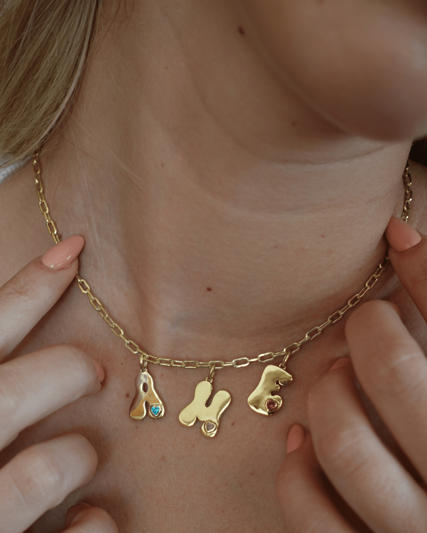 Retro Initial Charms Necklace - 18K Rose Vermeil Necklaces magal-dev