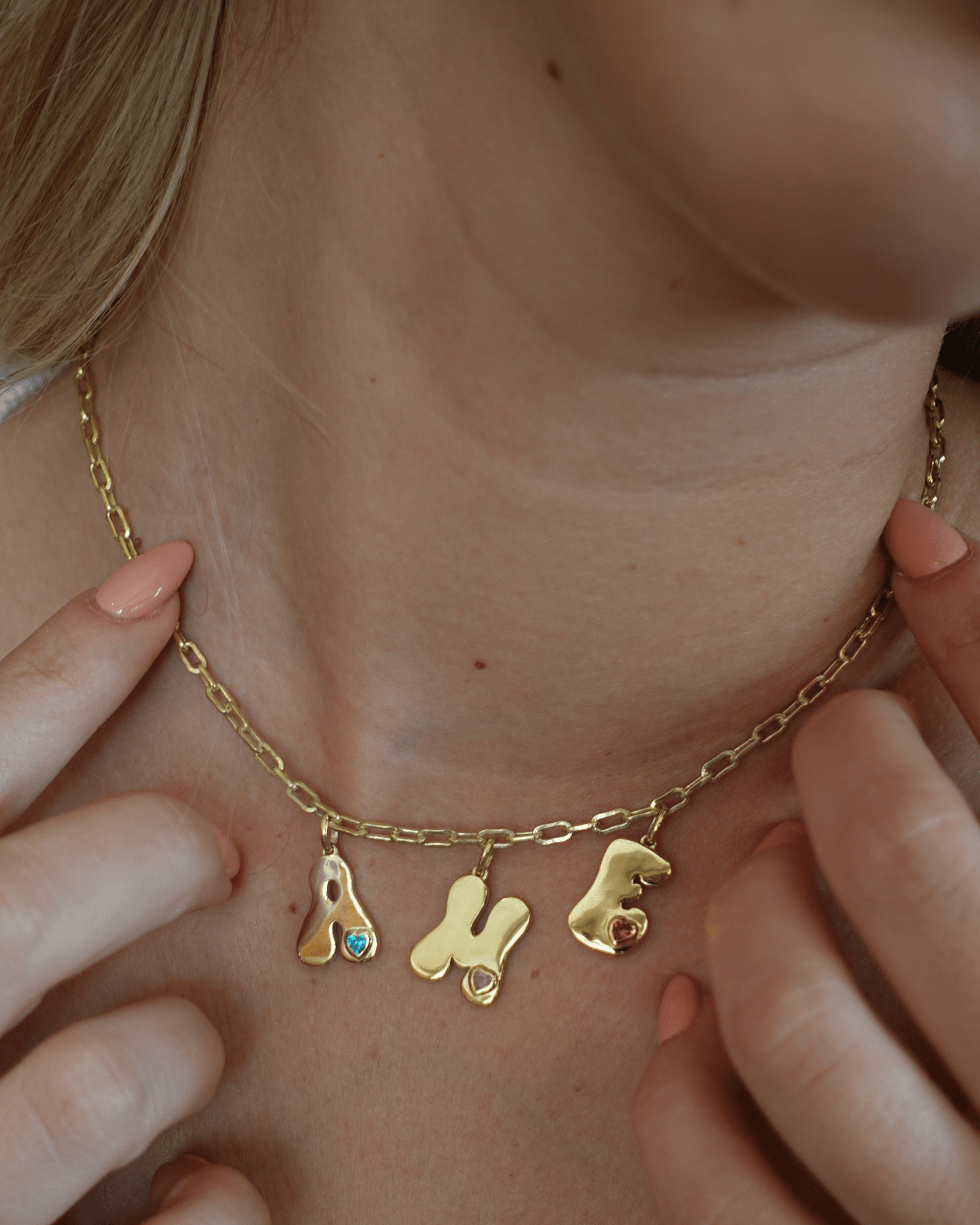 Retro Initial Charms Necklace - 18K Rose Vermeil Necklaces magal-dev