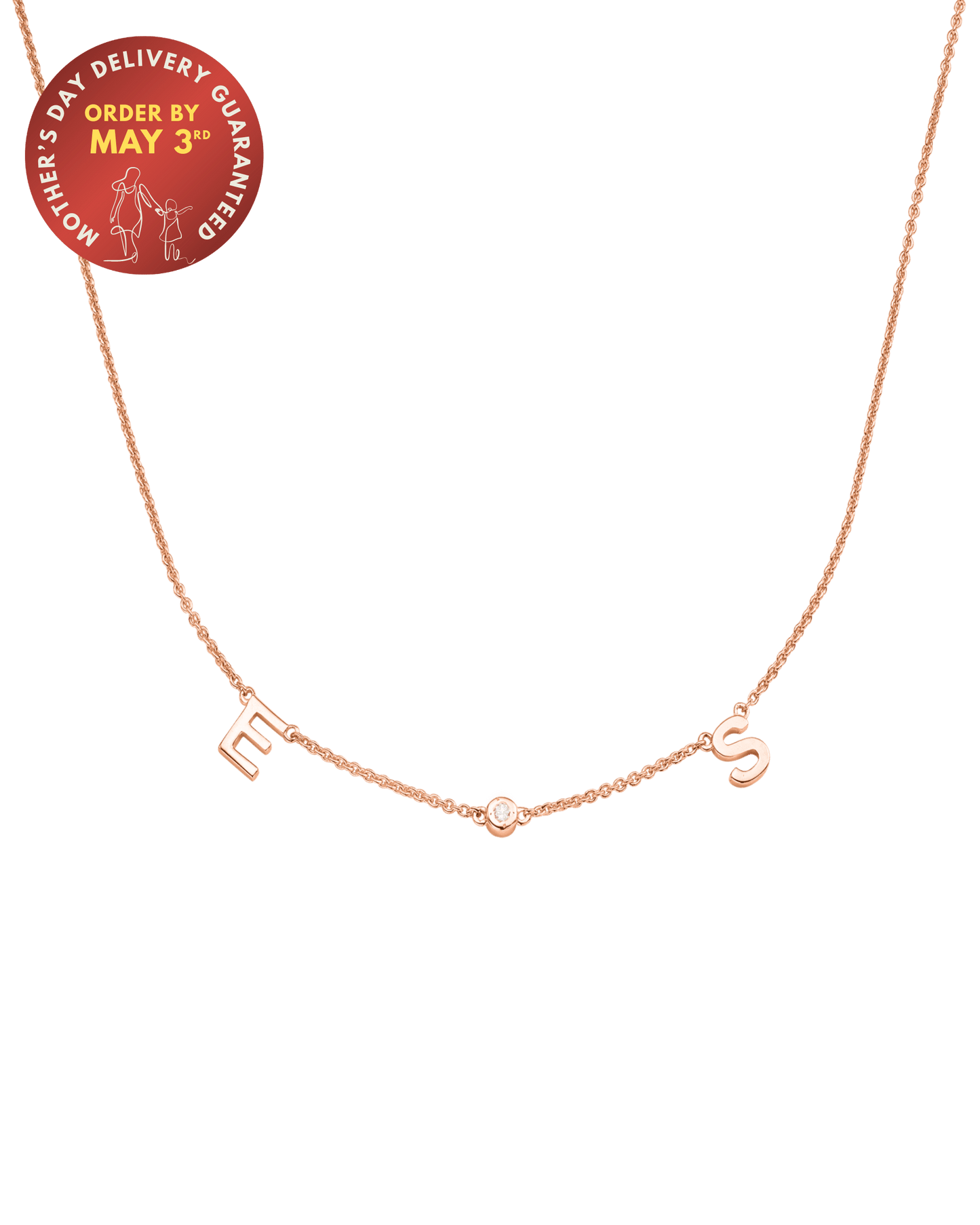 Initial Necklace with Diamonds - 18K Rose Vermeil Necklaces magal-dev
