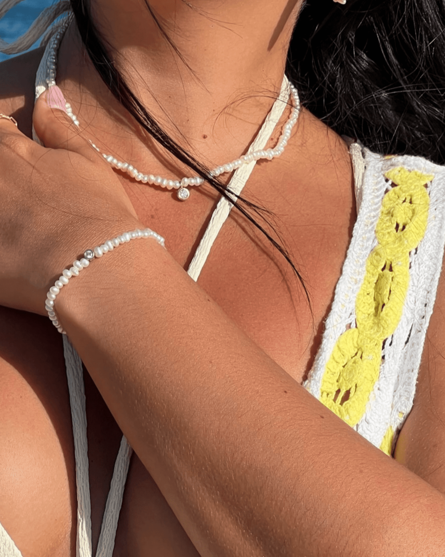 Pearl and Diamond Necklace - 14K White Gold Necklaces magal-dev