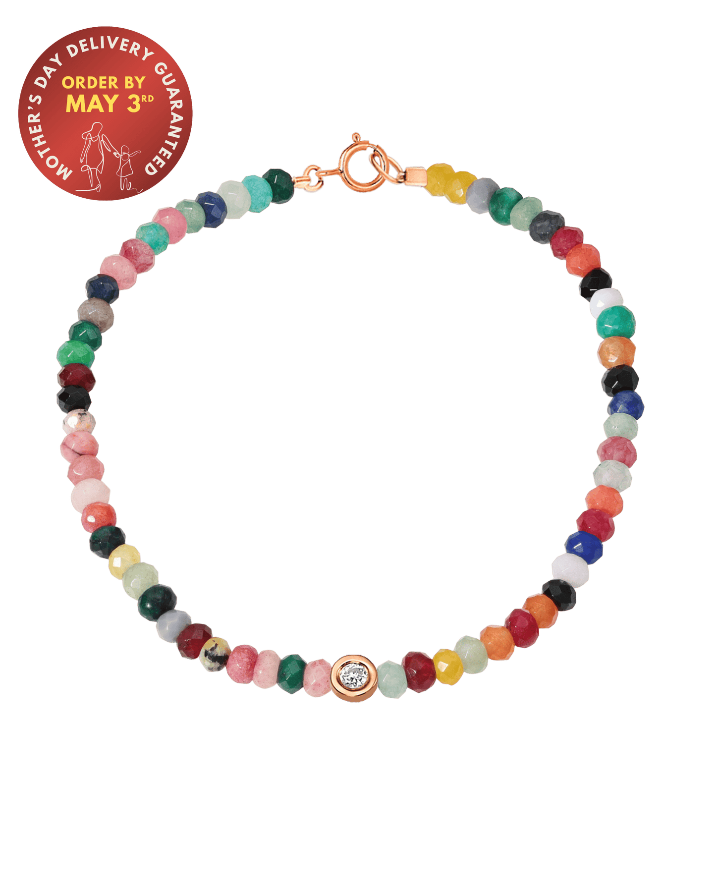 Watermelon Gemstone & Diamond Bracelet - 14K Rose Gold Bracelets magal-dev