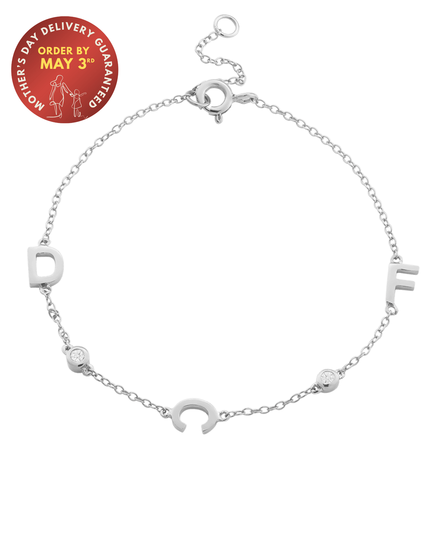 Initial Bracelet with Diamonds - 925 Sterling Silver Bracelets magal-dev