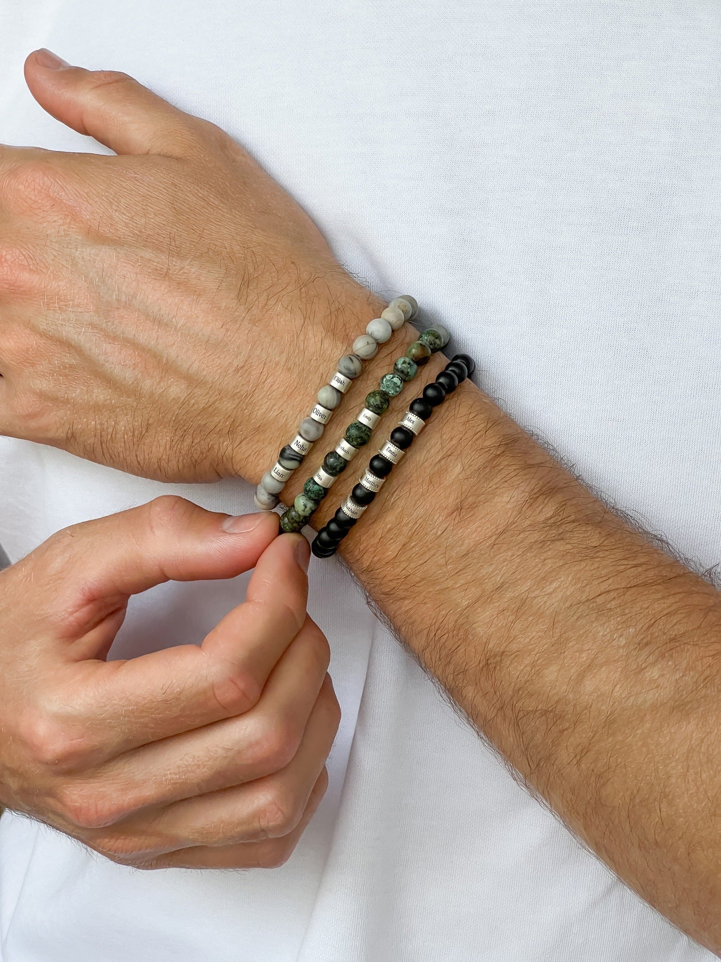 Dad's Legacy Beads Bracelet w/ Black Onyx Stones - 925 Sterling Silver Bracelets magal-dev