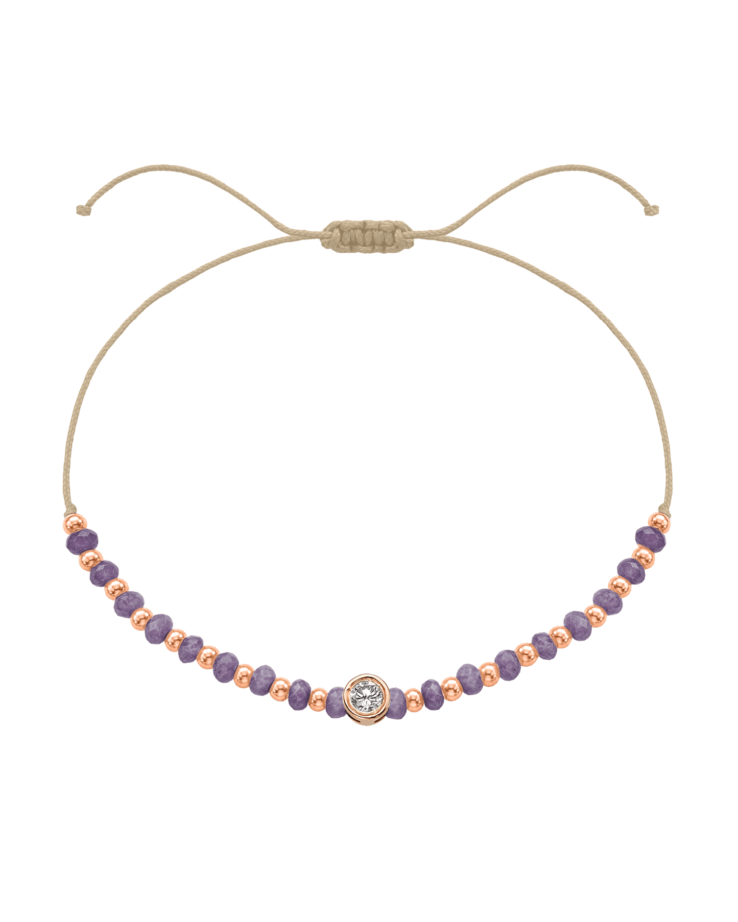 Amethyst Gemstone String of Love Bracelet for Tranquility - 14K Rose Gold Bracelets magal-dev Beige Large: 0.1ct