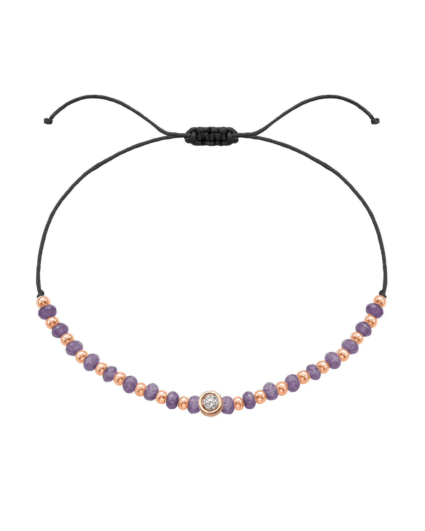 Amethyst Gemstone String of Love Bracelet for Tranquility - 14K Rose Gold Bracelets magal-dev Black Medium: 0.04ct