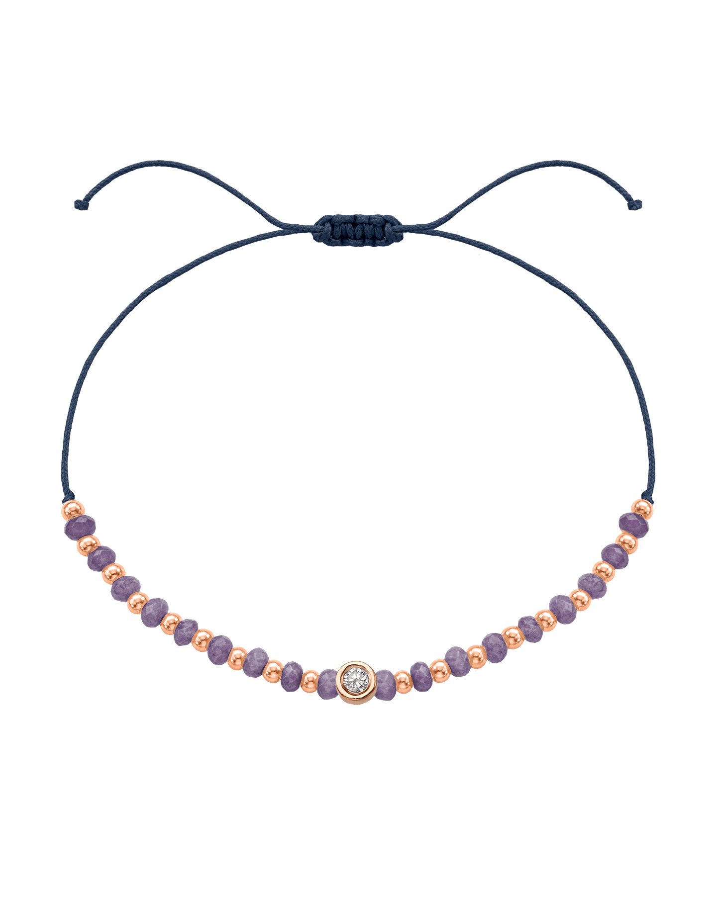 Amethyst Gemstone String of Love Bracelet for Tranquility - 14K Rose Gold Bracelets magal-dev Navy Blue Medium: 0.04ct