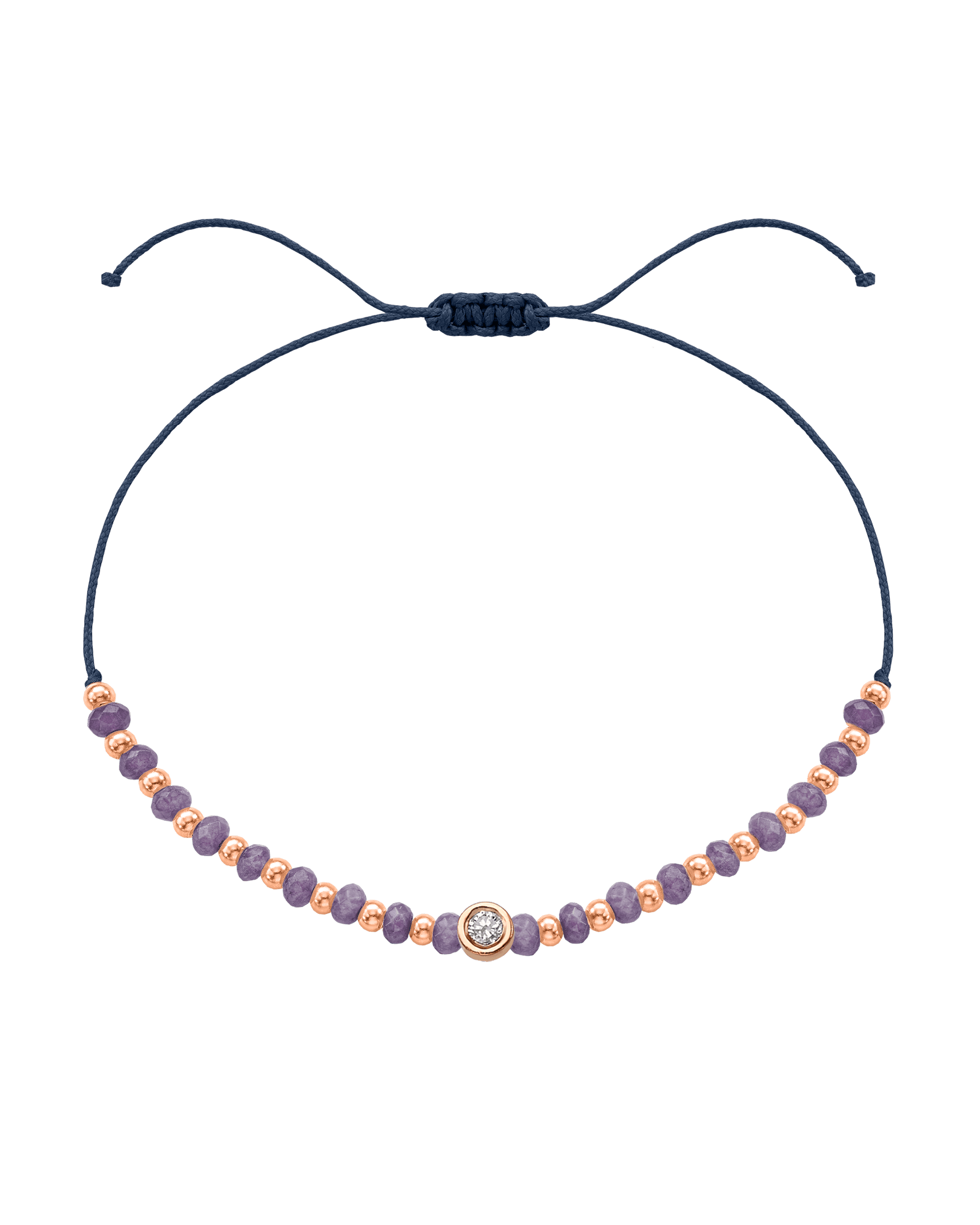Amethyst Gemstone String of Love Bracelet for Tranquility - 14K Rose Gold Bracelets magal-dev Navy Blue Medium: 0.04ct