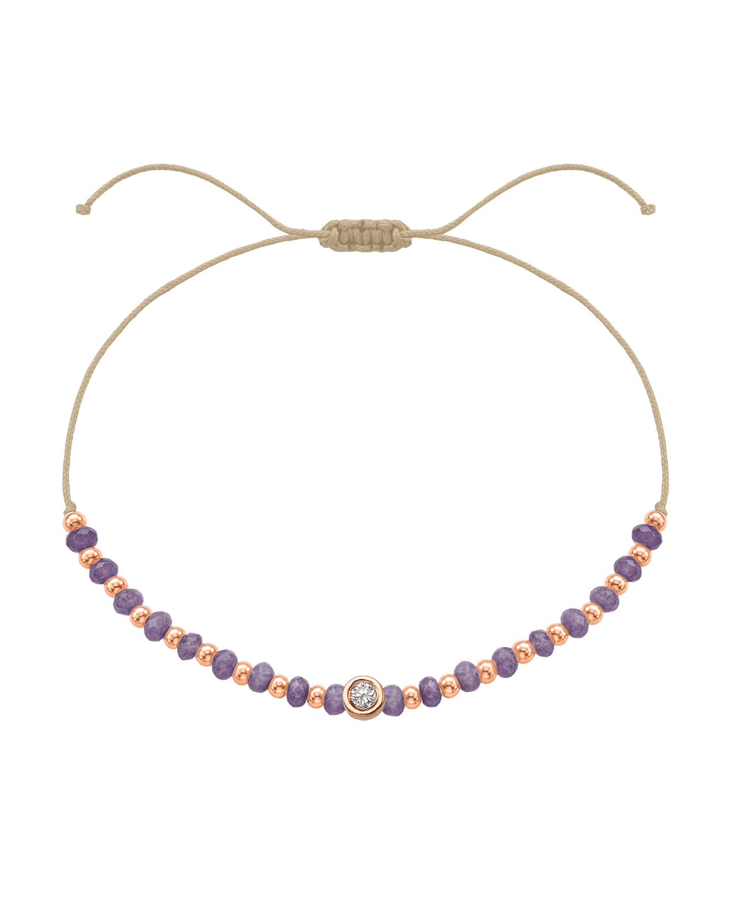 Amethyst Gemstone String of Love Bracelet for Tranquility - 14K Rose Gold Bracelets magal-dev Beige Medium: 0.04ct