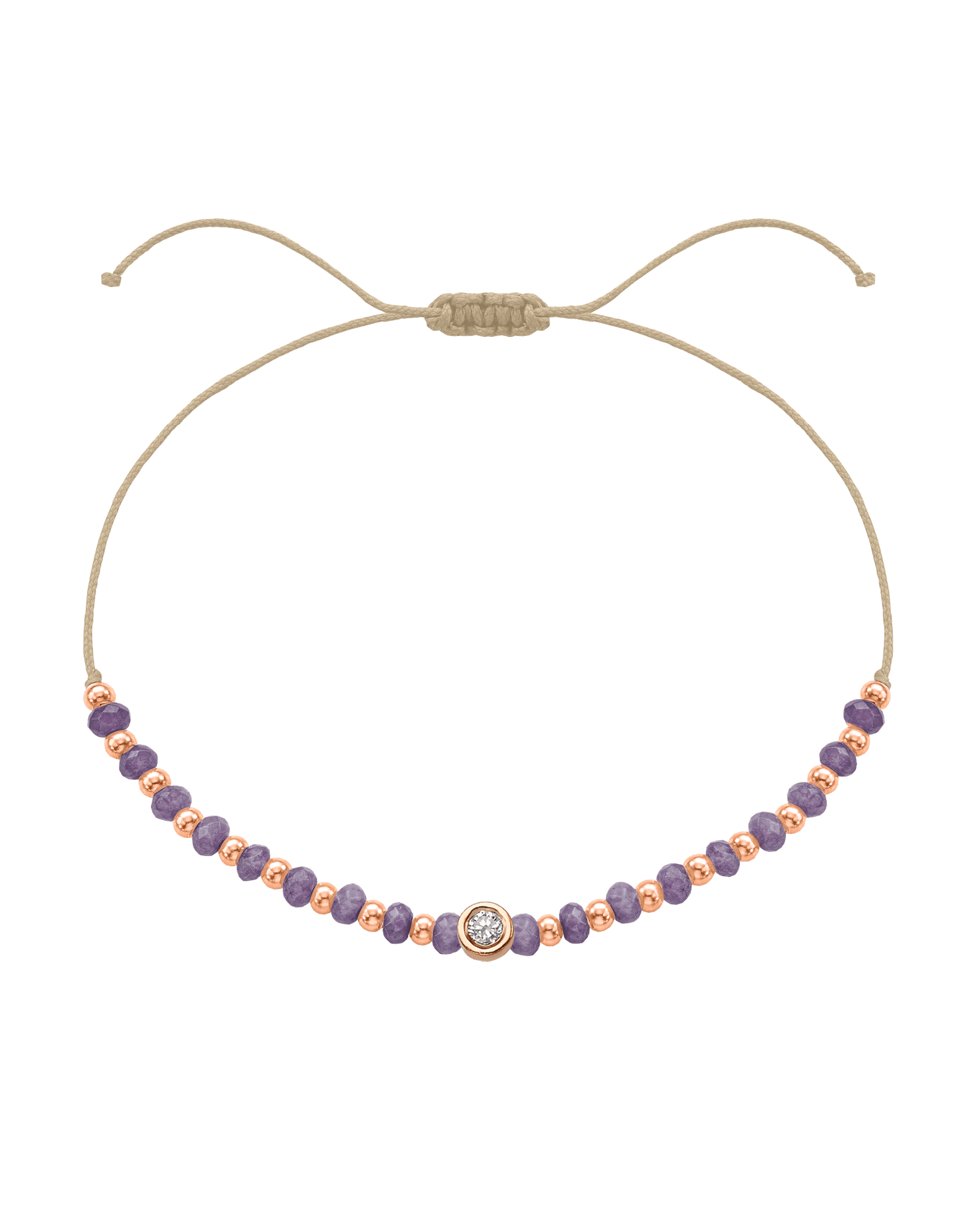 Amethyst Gemstone String of Love Bracelet for Tranquility - 14K Rose Gold Bracelets magal-dev Beige Medium: 0.04ct