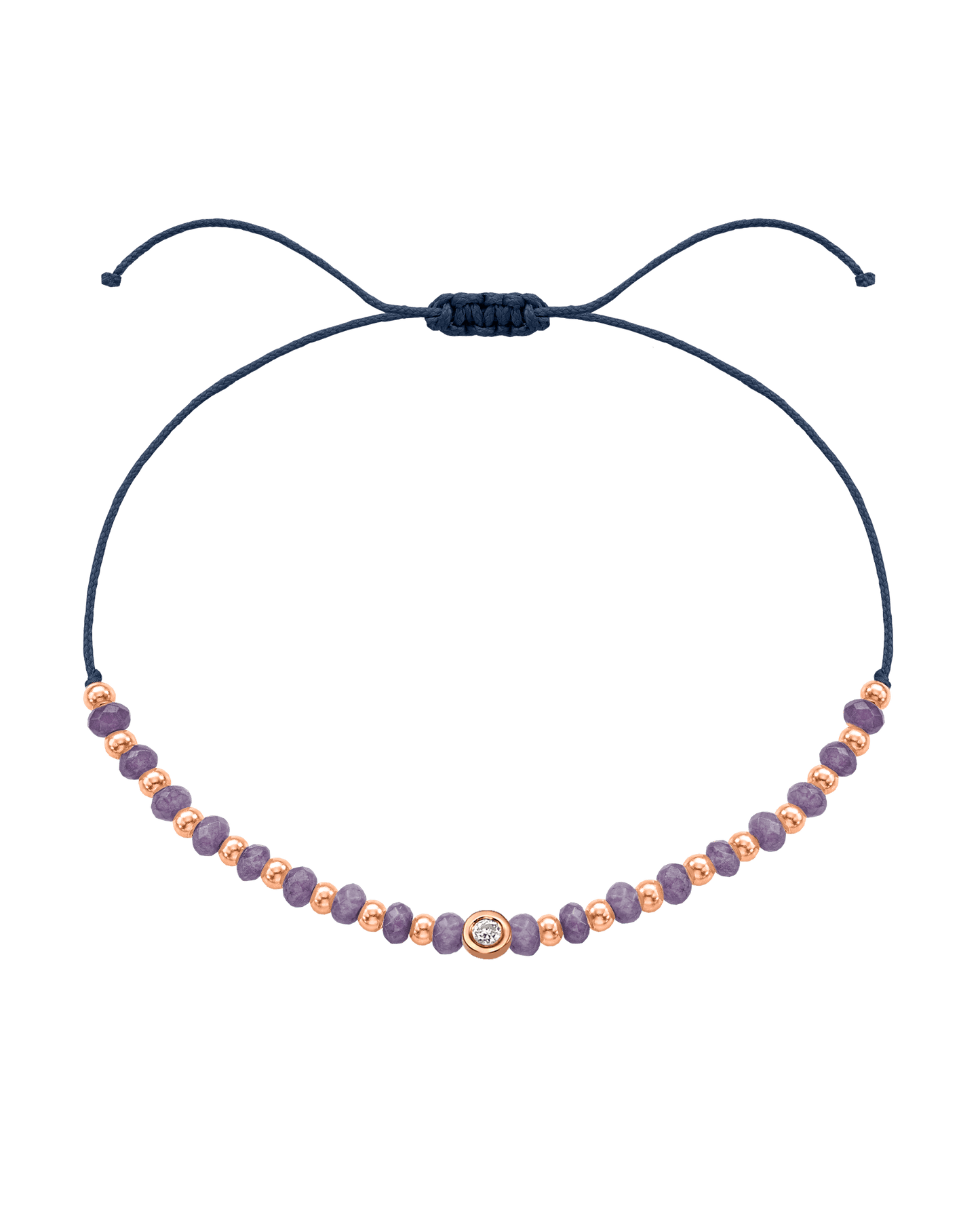 Amethyst Gemstone String of Love Bracelet for Tranquility - 14K Rose Gold Bracelets magal-dev Navy Blue Small: 0.03ct