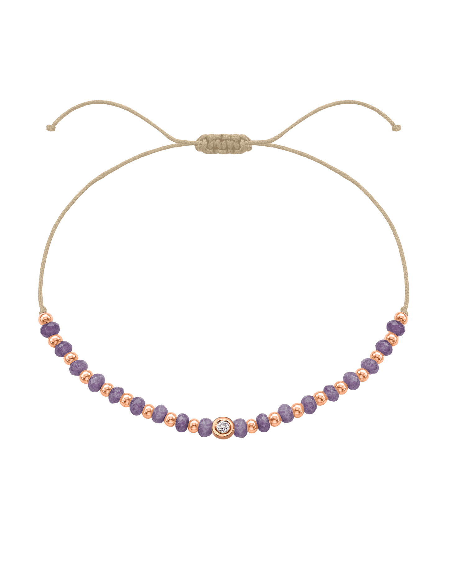 Amethyst Gemstone String of Love Bracelet for Tranquility - 14K Rose Gold Bracelets magal-dev Beige Small: 0.03ct