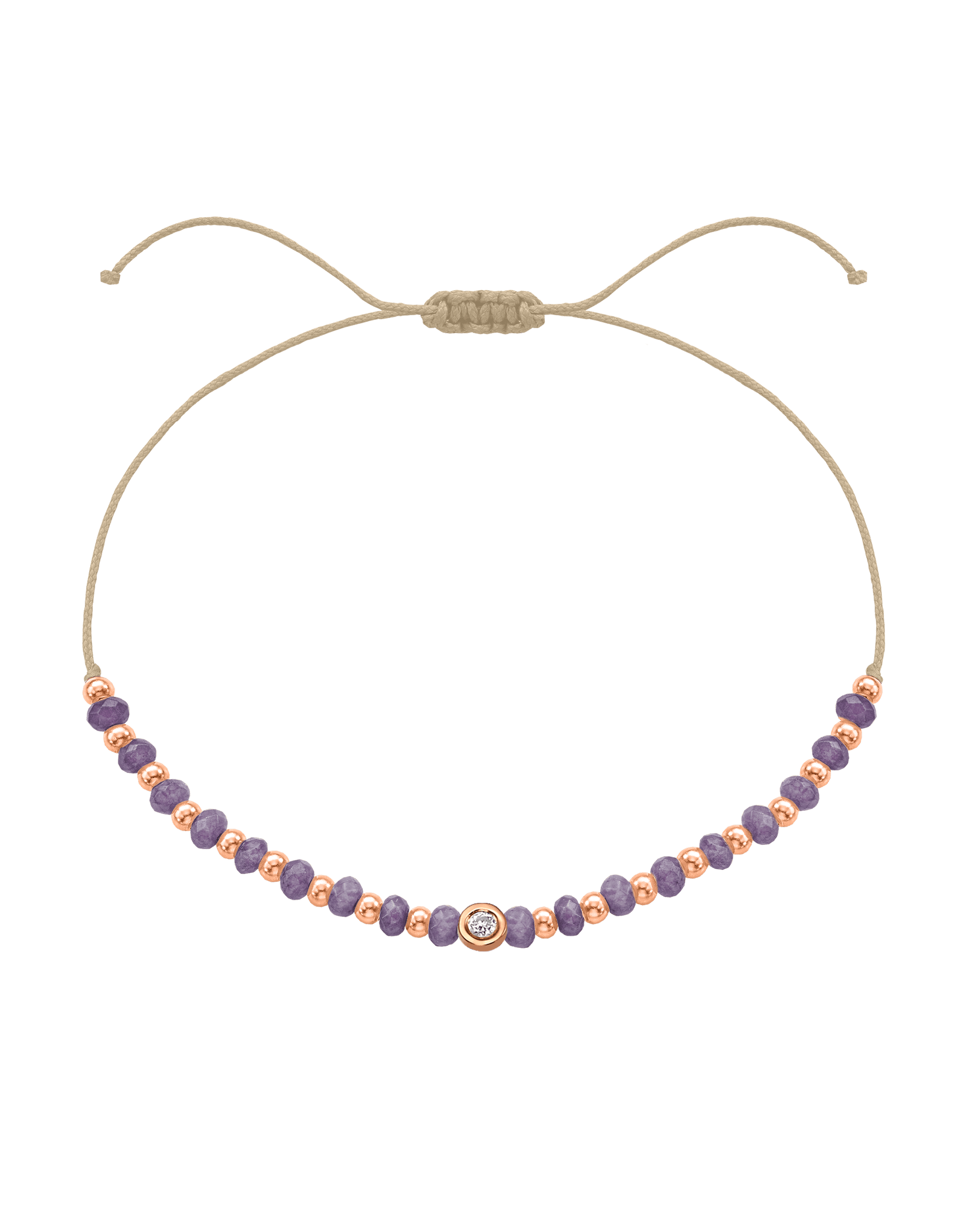 Amethyst Gemstone String of Love Bracelet for Tranquility - 14K Rose Gold Bracelets magal-dev Beige Small: 0.03ct
