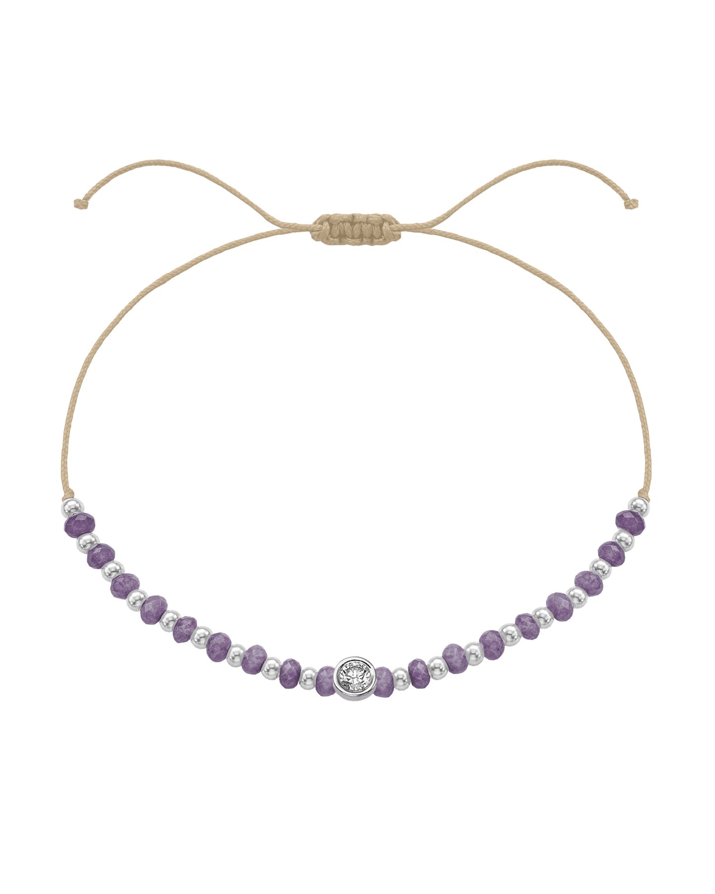 Amethyst Gemstone String of Love Bracelet for Tranquility - 14K White Gold Bracelets magal-dev Beige Large: 0.1ct