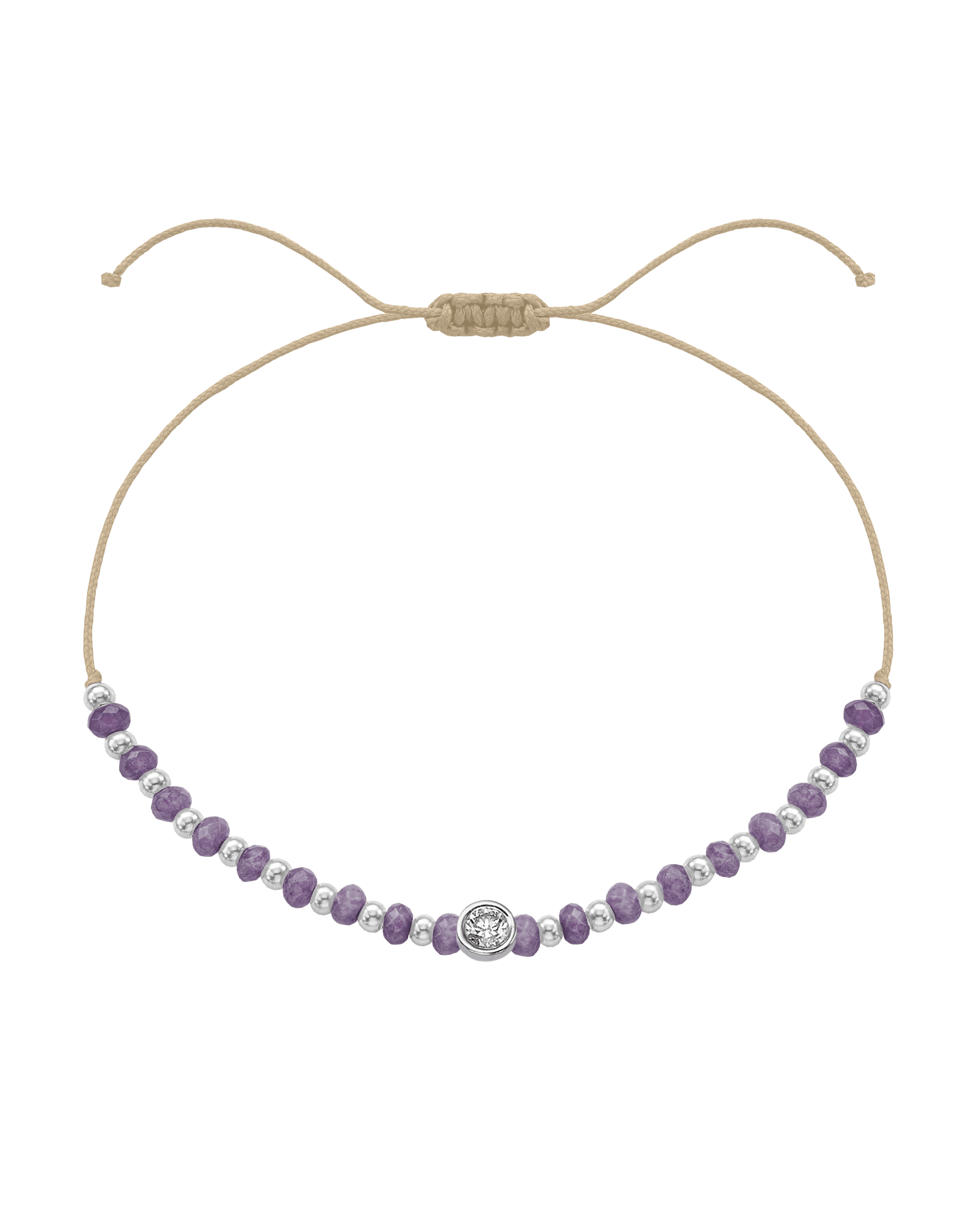 Amethyst Gemstone String of Love Bracelet for Tranquility - 14K White Gold Bracelets magal-dev Beige Large: 0.1ct