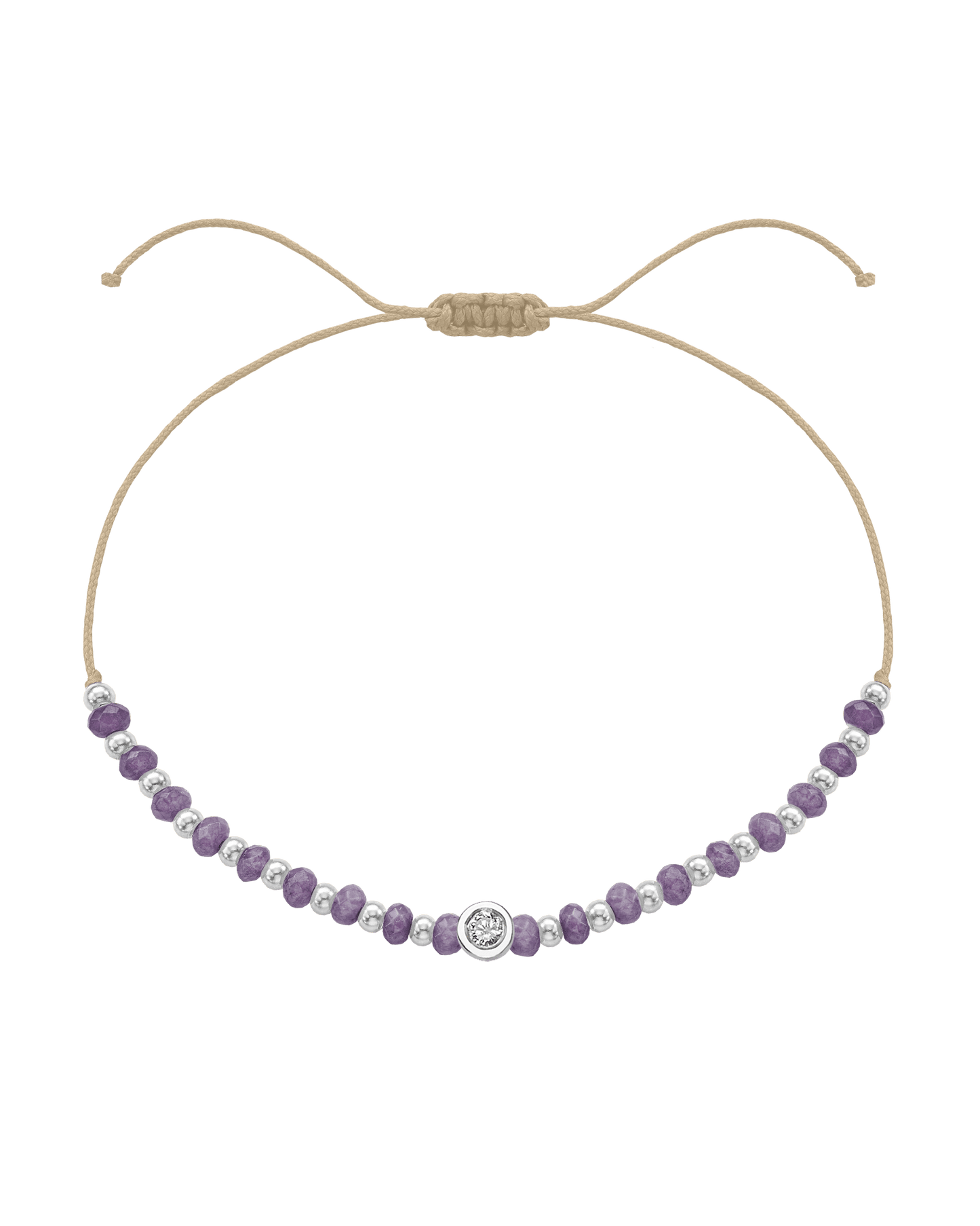 Amethyst Gemstone String of Love Bracelet for Tranquility - 14K White Gold Bracelets magal-dev Beige Medium: 0.04ct
