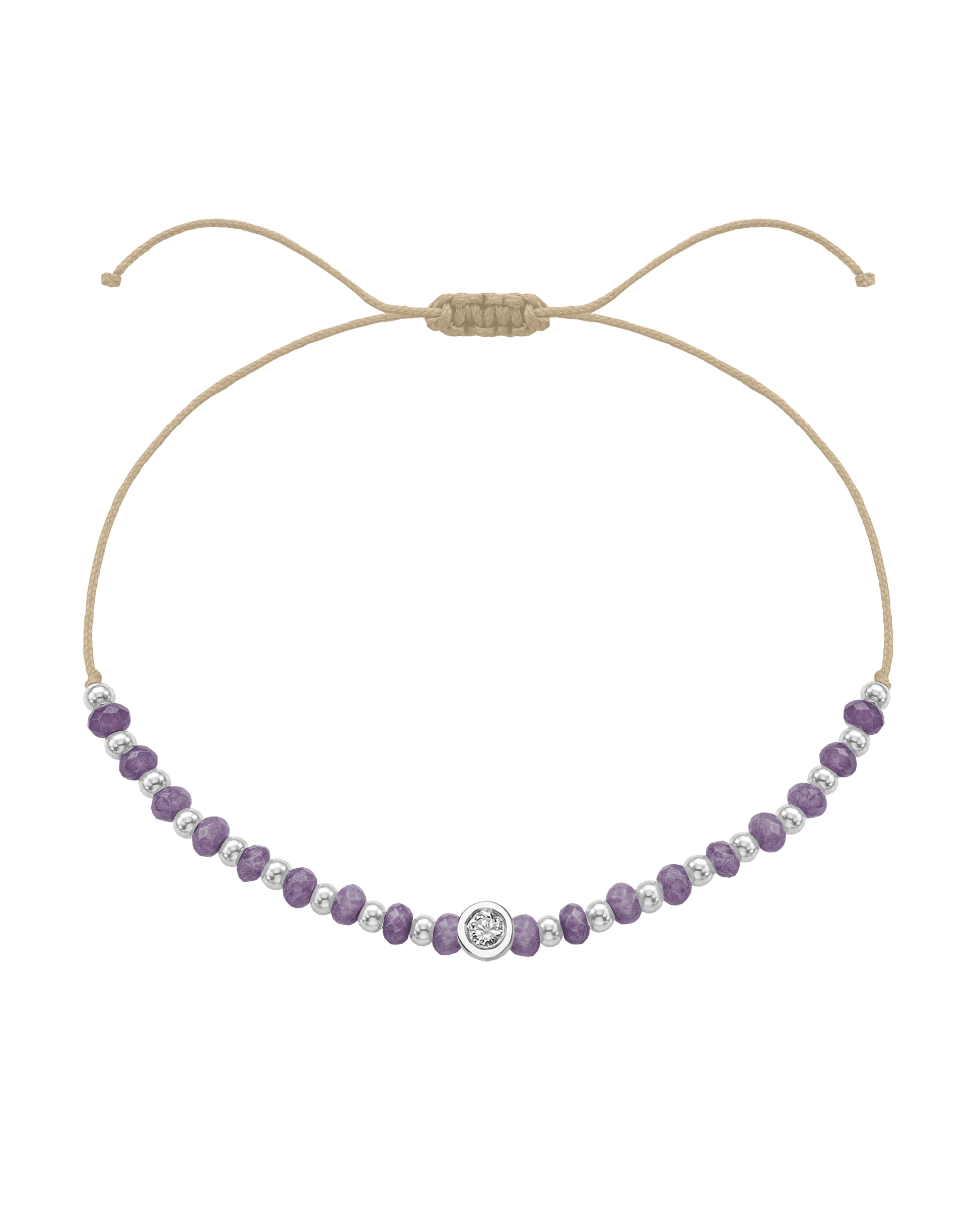 Amethyst Gemstone String of Love Bracelet for Tranquility - 14K White Gold Bracelets magal-dev Beige Medium: 0.04ct