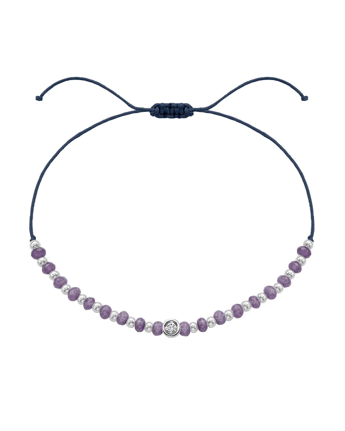 Amethyst Gemstone String of Love Bracelet for Tranquility - 14K White Gold Bracelets magal-dev Navy Blue Small: 0.03ct