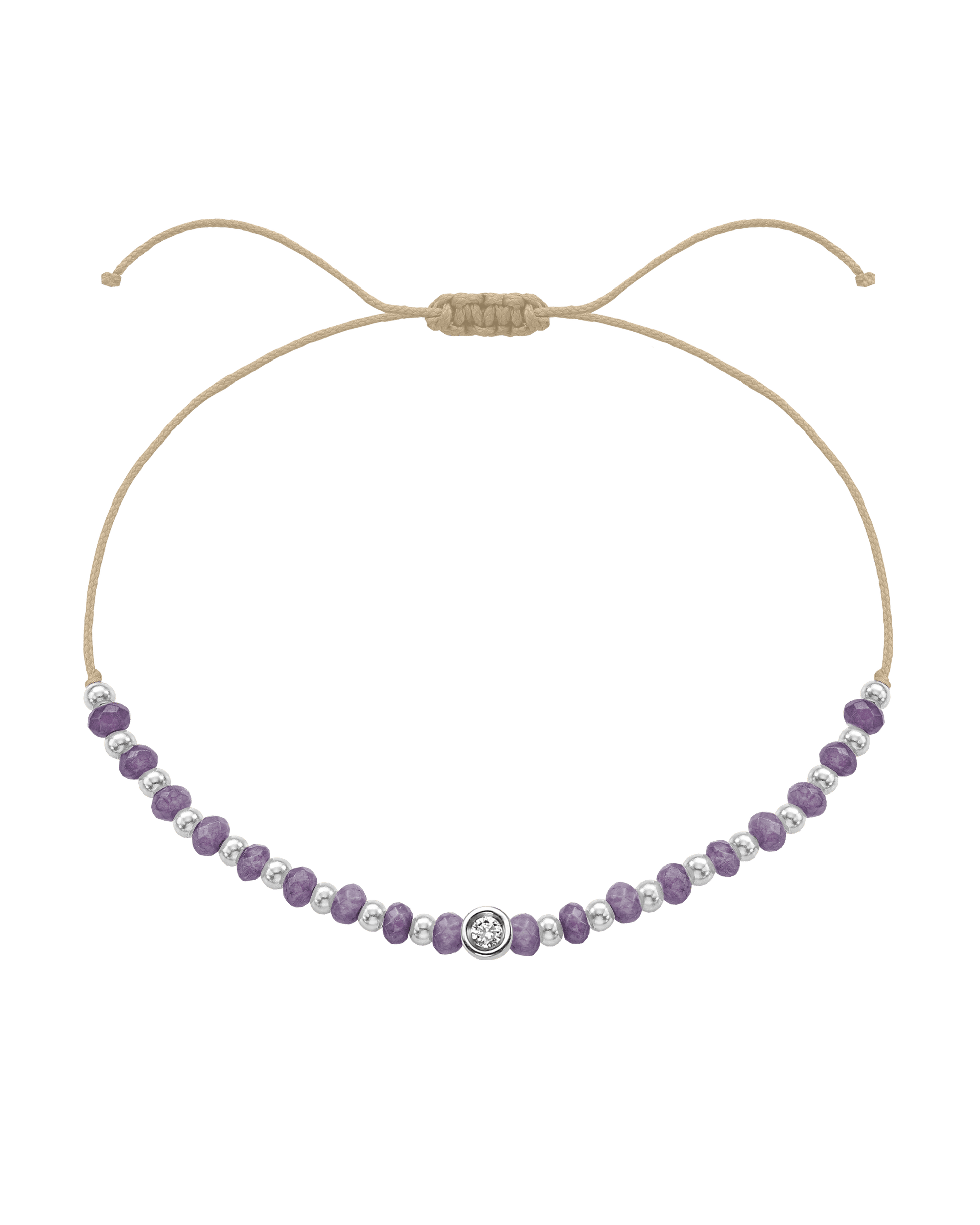 Amethyst Gemstone String of Love Bracelet for Tranquility - 14K White Gold Bracelets magal-dev Beige Small: 0.03ct