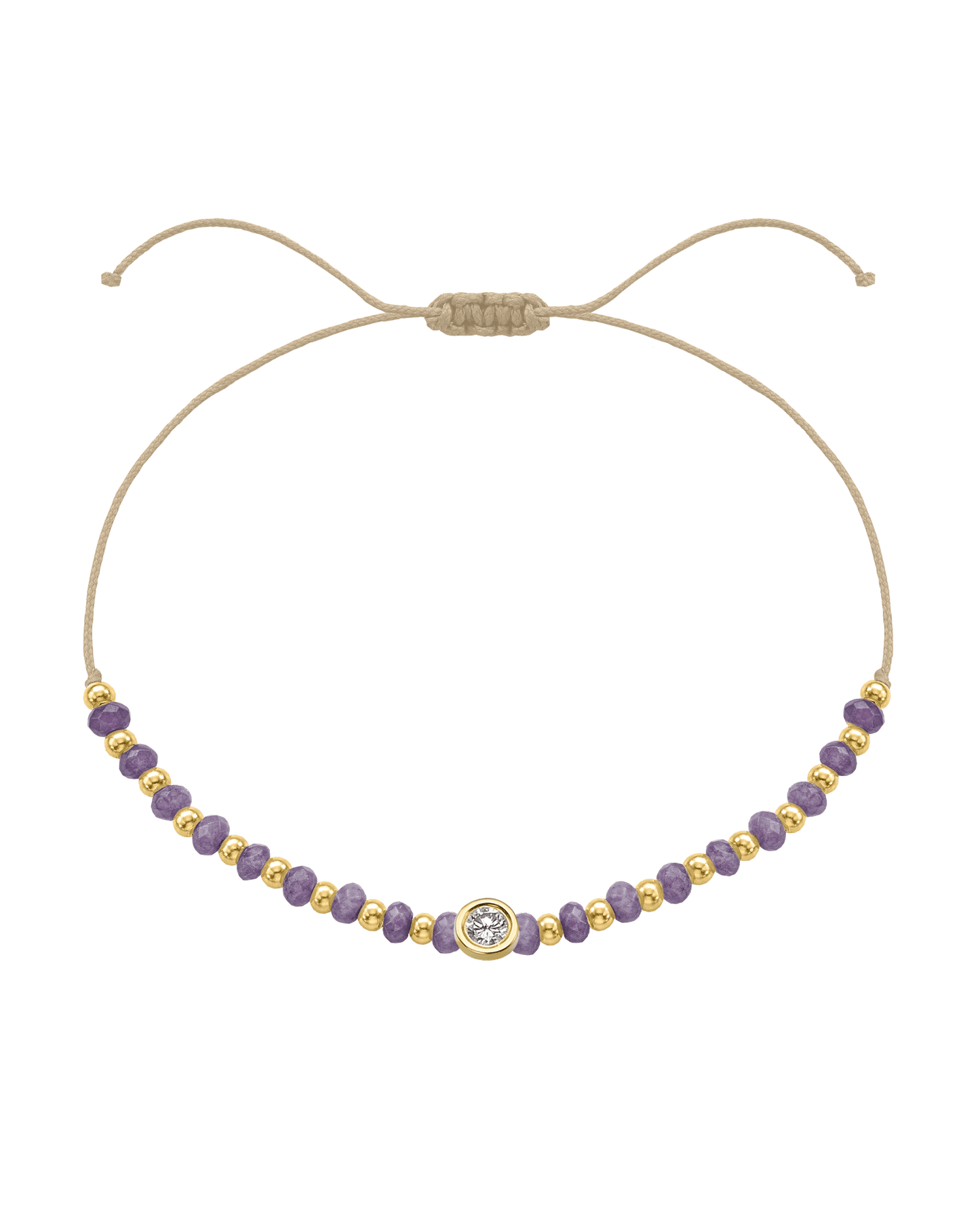 Amethyst Gemstone String of Love Bracelet for Tranquility - 14K Yellow Gold Bracelets magal-dev Beige Large: 0.1ct