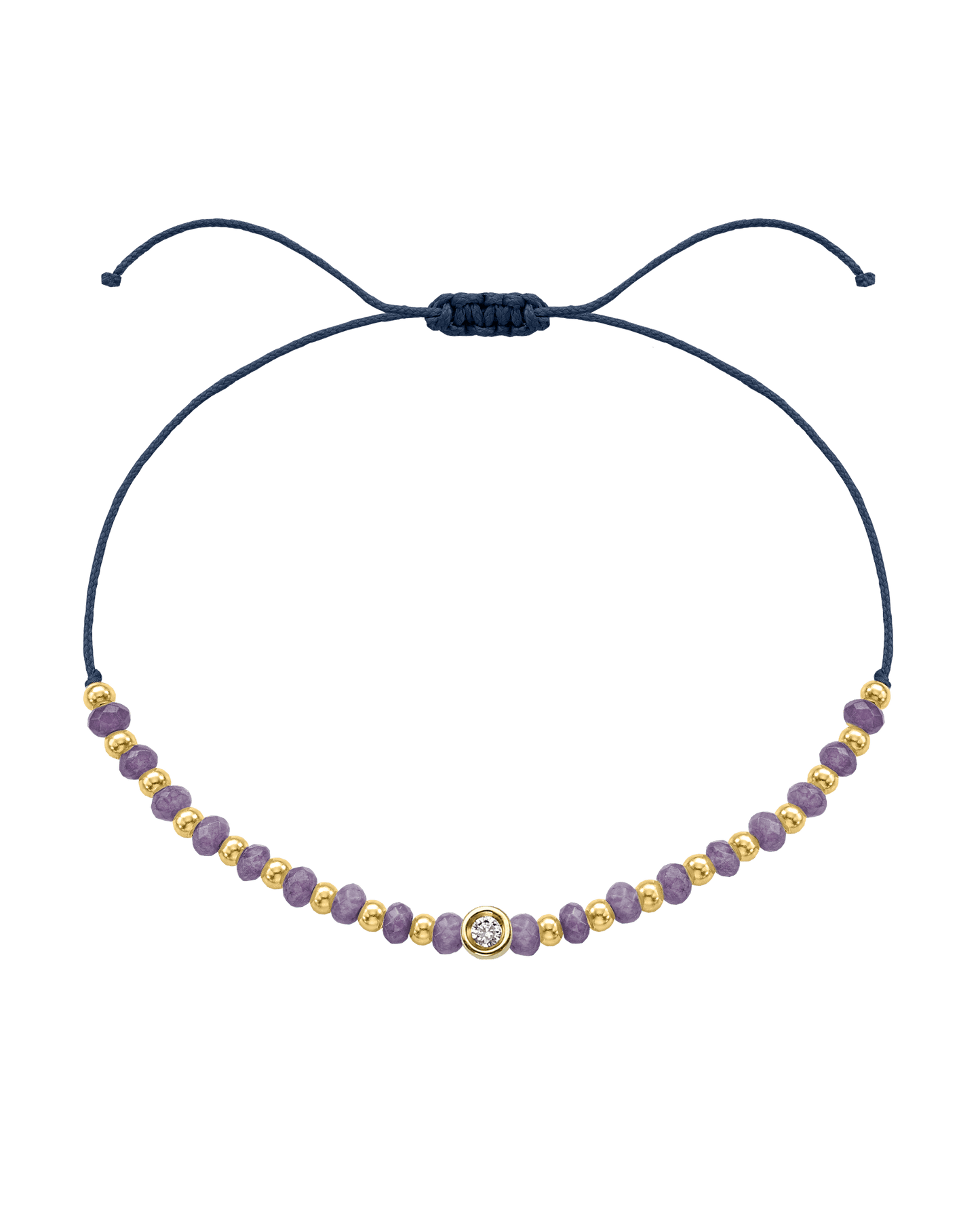 Amethyst Gemstone String of Love Bracelet for Tranquility - 14K Yellow Gold Bracelets magal-dev Navy Blue Small: 0.03ct