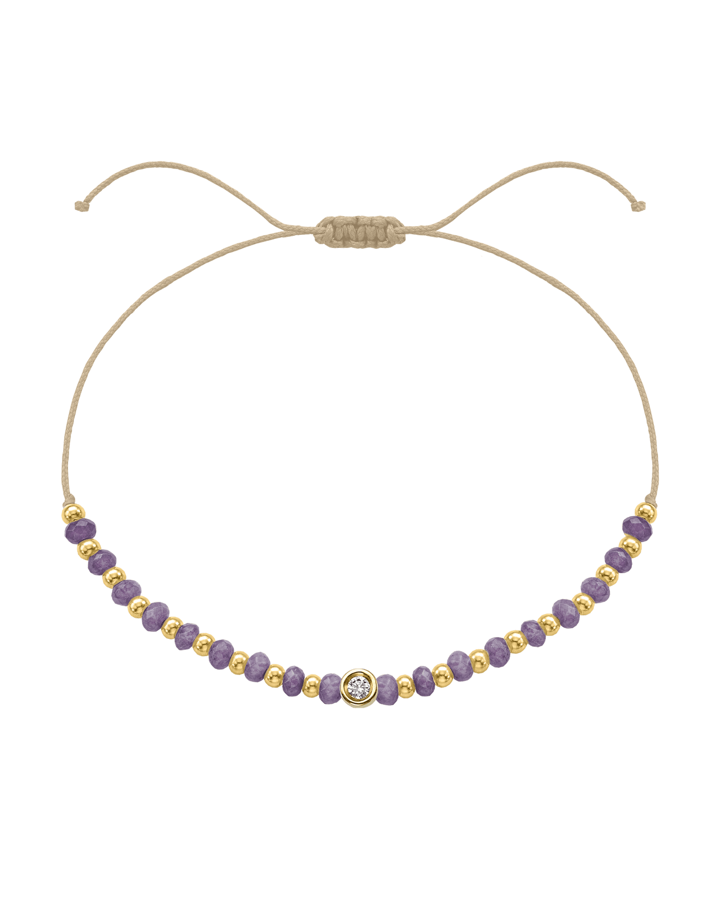 Amethyst Gemstone String of Love Bracelet for Tranquility - 14K Yellow Gold Bracelets magal-dev Beige Small: 0.03ct