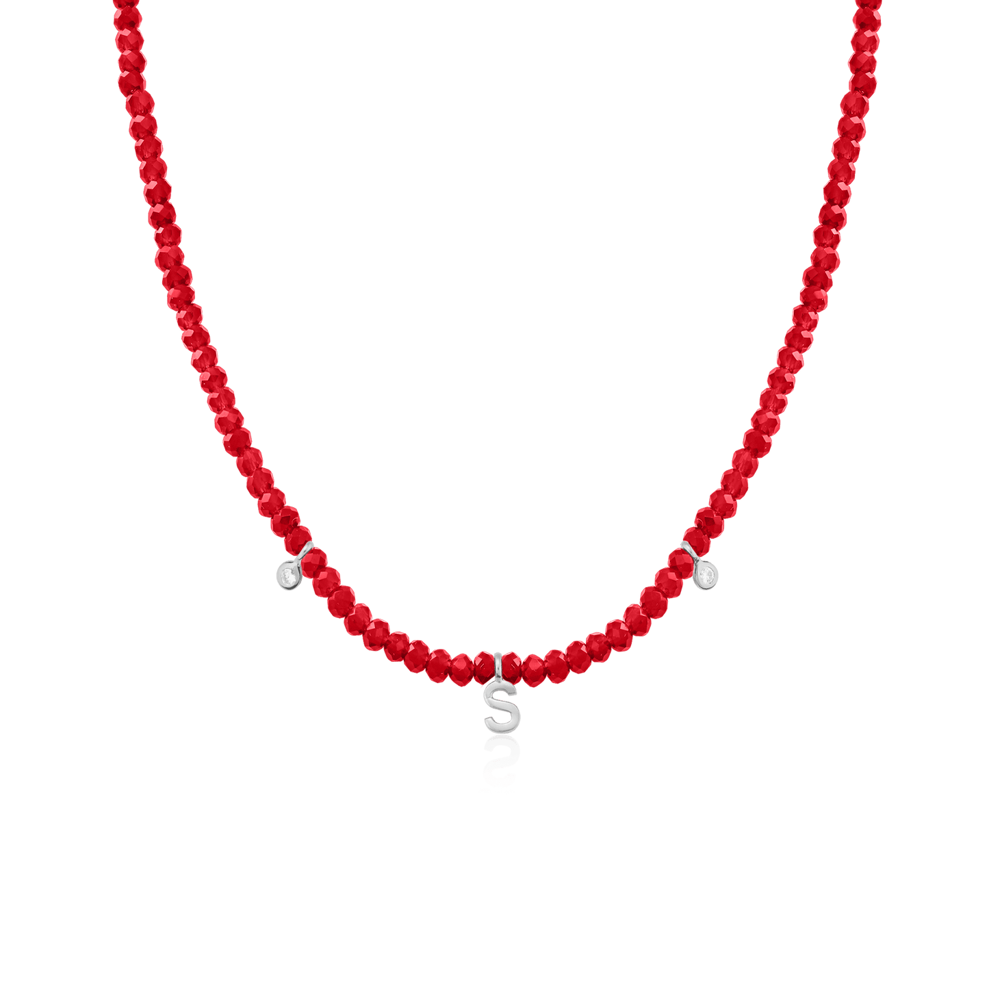 Alexis Necklace - 14K White Gold Necklaces magal-dev Natural Red Jade 14" - Collar