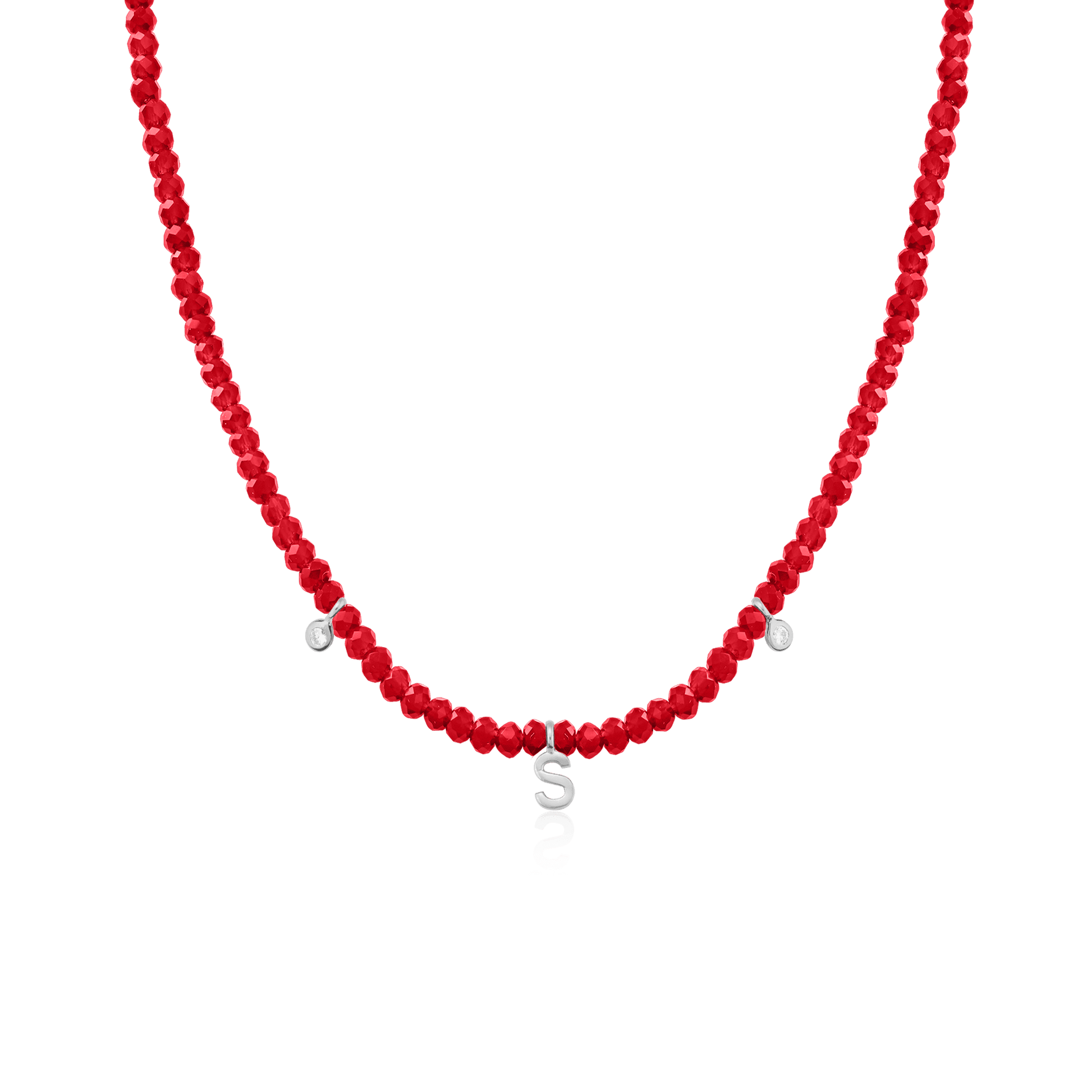 Alexis Necklace - 925 Sterling Silver Necklaces 925 Silver Natural Red Jade 14" - Collar