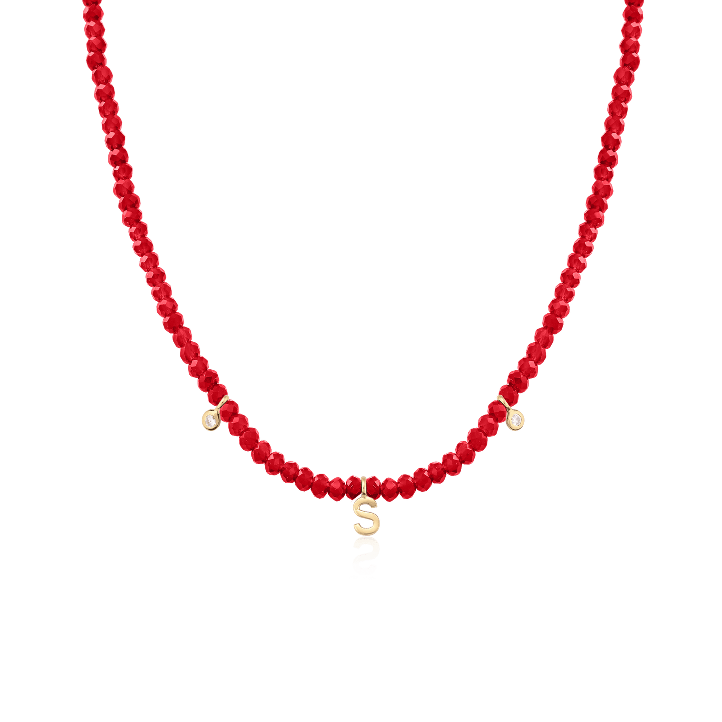 Alexis Necklace - 14K Yellow Gold Necklaces magal-dev Natural Red Jade 14" - Collar