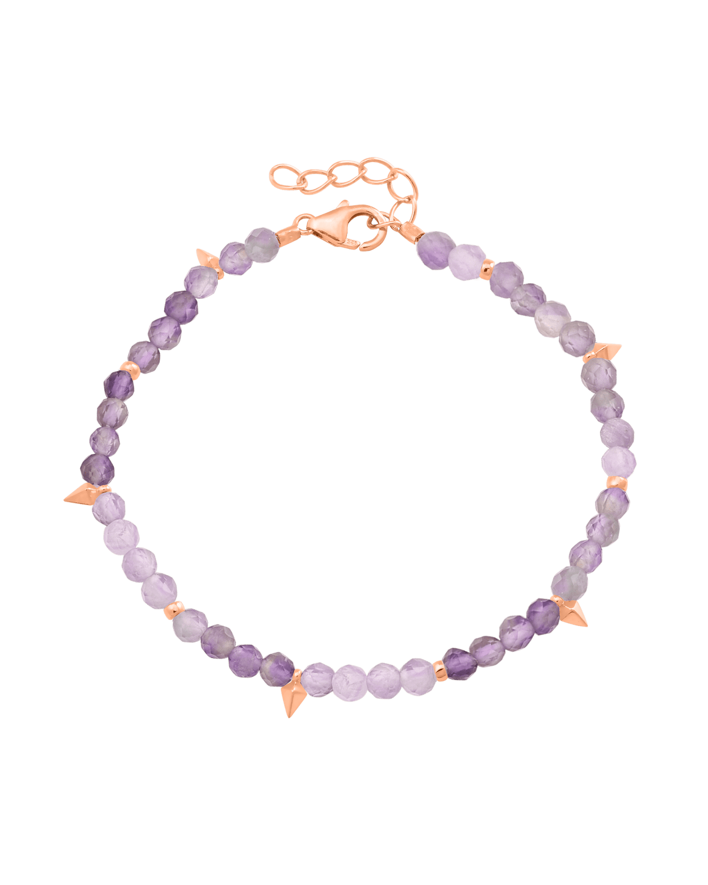 Beaded Gemstone Bracelet - 18K Rose Vermeil Bracelets magal-dev Natural Purple Amethyst 6" + 1" (S-M wrist)