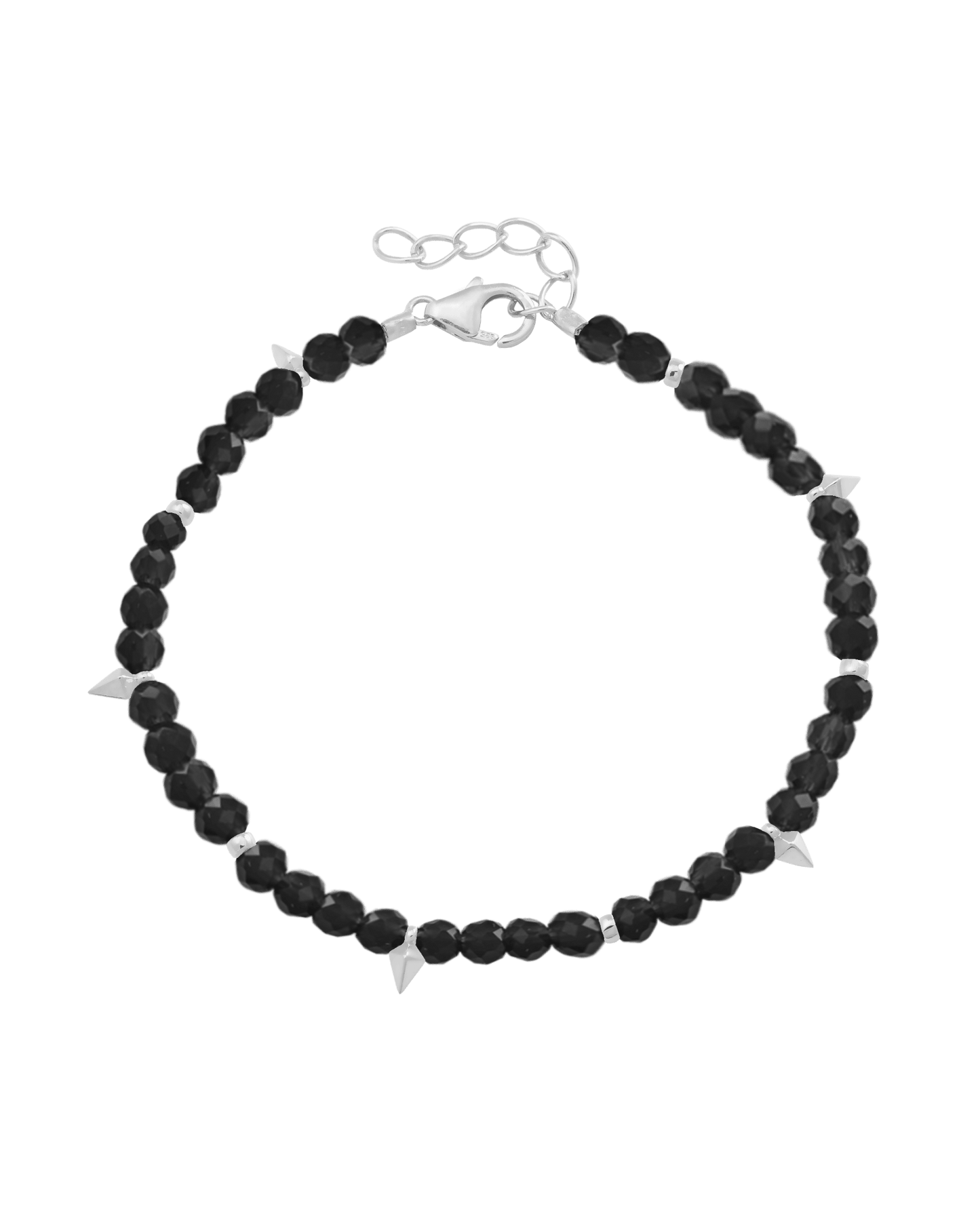 Beaded Gemstone Bracelet - 925 Sterling Silver Bracelets magal-dev Glass Beads Black Spinnel 6" + 1" (S-M wrist)
