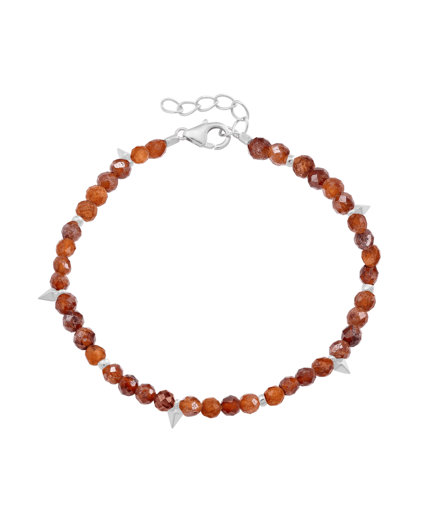 Beaded Gemstone Bracelet - 925 Sterling Silver Bracelets magal-dev Natural Garnet 6" + 1" (S-M wrist)