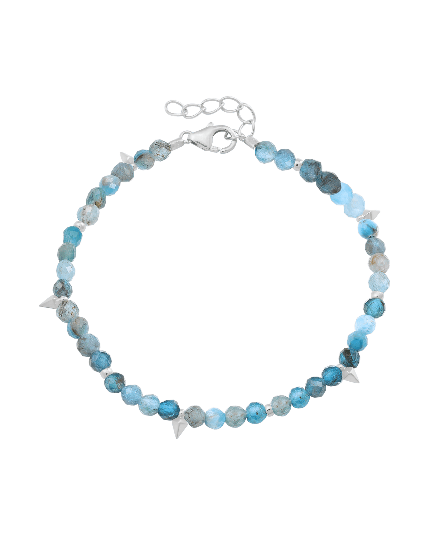 Beaded Gemstone Bracelet - 925 Sterling Silver Bracelets magal-dev Natural Turquoise 6" + 1" (S-M wrist)