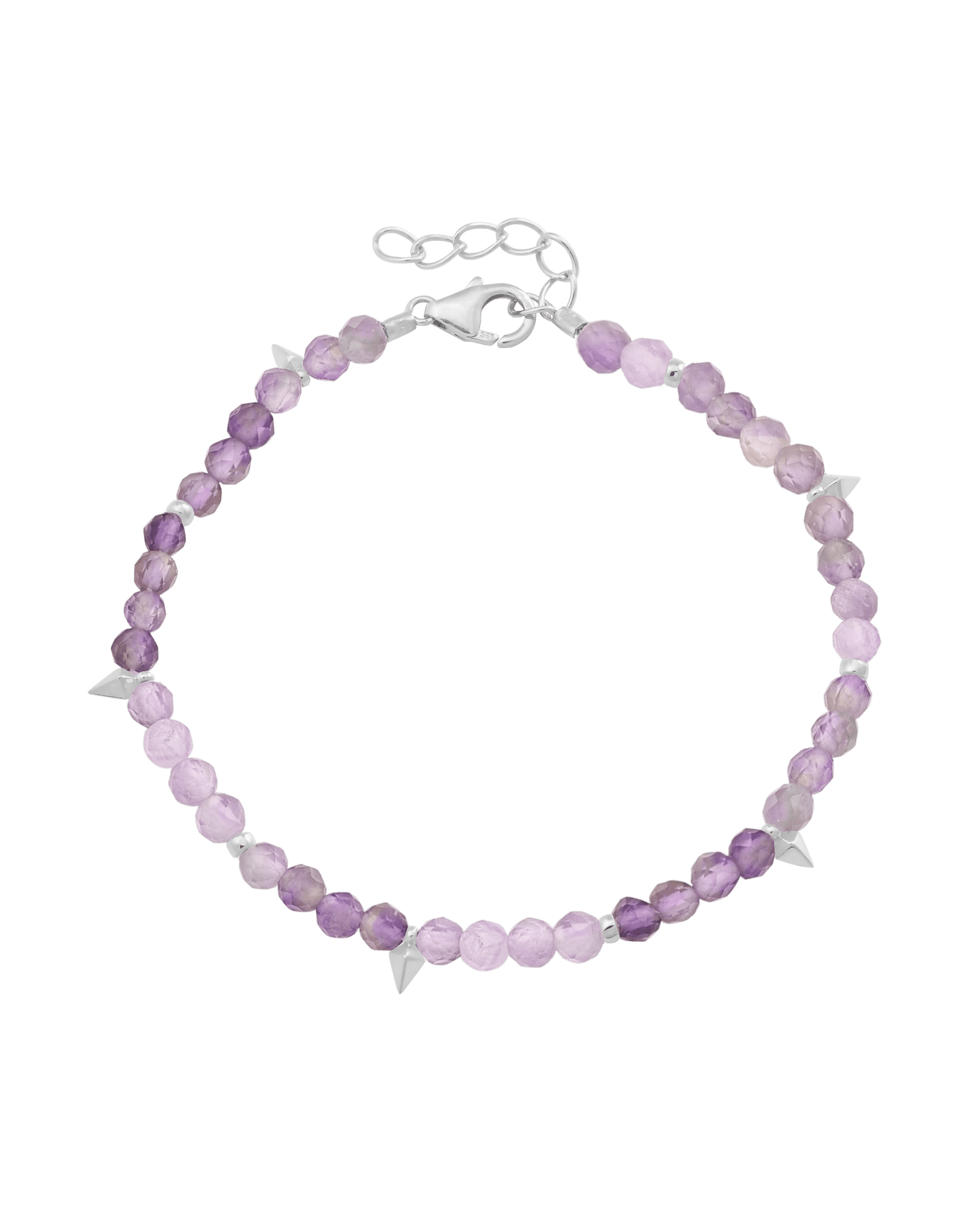 Beaded Gemstone Bracelet - 925 Sterling Silver Bracelets magal-dev Natural Purple Amethyst 6" + 1" (S-M wrist)