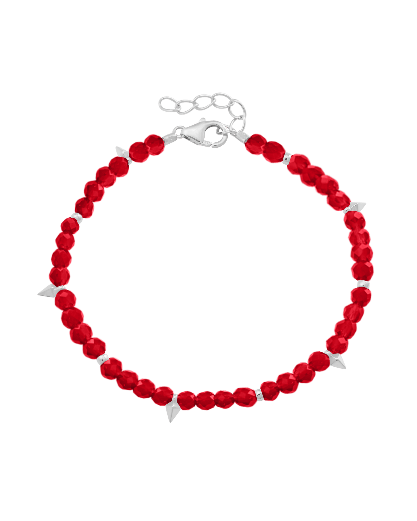 Beaded Gemstone Bracelet - 925 Sterling Silver Bracelets magal-dev Natural Red Jade 6" + 1" (S-M wrist)