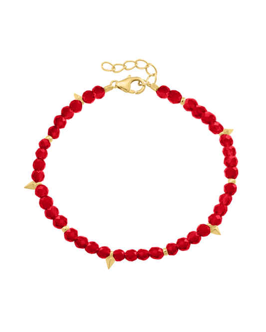 Beaded Gemstone Bracelet - 18K Gold Vermeil Bracelets magal-dev Natural Red Jade 6" + 1" (S-M wrist)