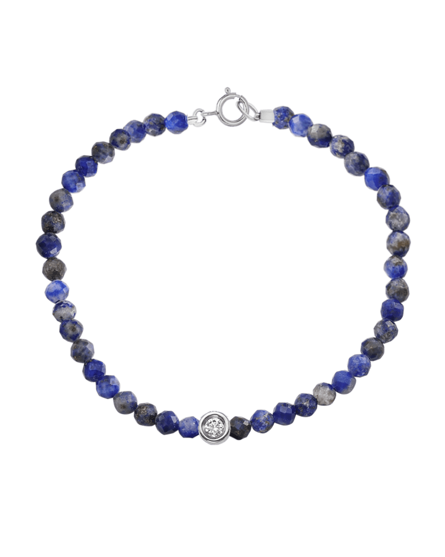 Bracelet Pierres Précieuses & Diamants - Or Blanc 14 carats Bracelets magal-dev Lapis bleu naturel Small: 0.03 carats 15cm (Poignet: Small)