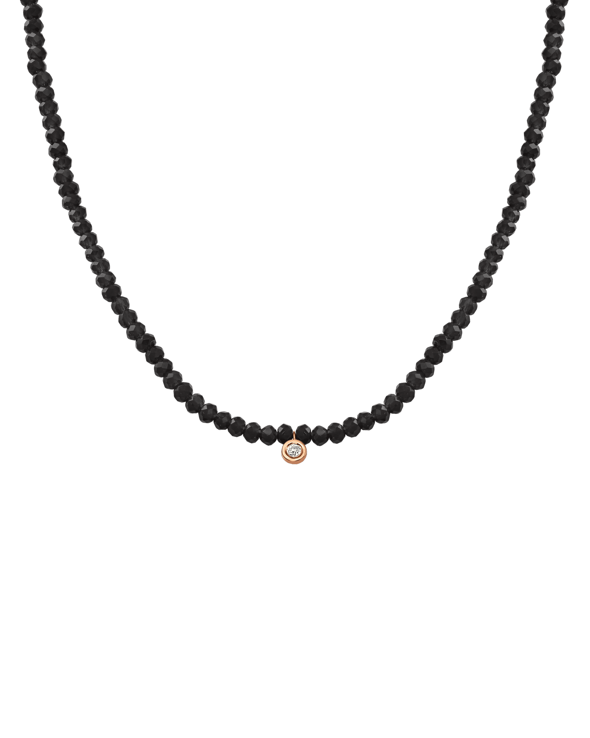 The Gemstone & Diamond Necklace - 14K Rose Gold Necklaces 14K Solid Gold Glass Beads Black Spinnel Small: 0.03ct 14"