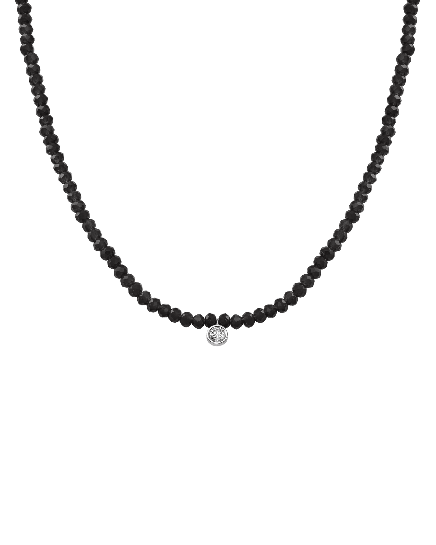 The Gemstone & Diamond Necklace - 14K White Gold Necklaces 14K Solid Gold Glass Beads Black Spinnel Large: 0.1ct 14"