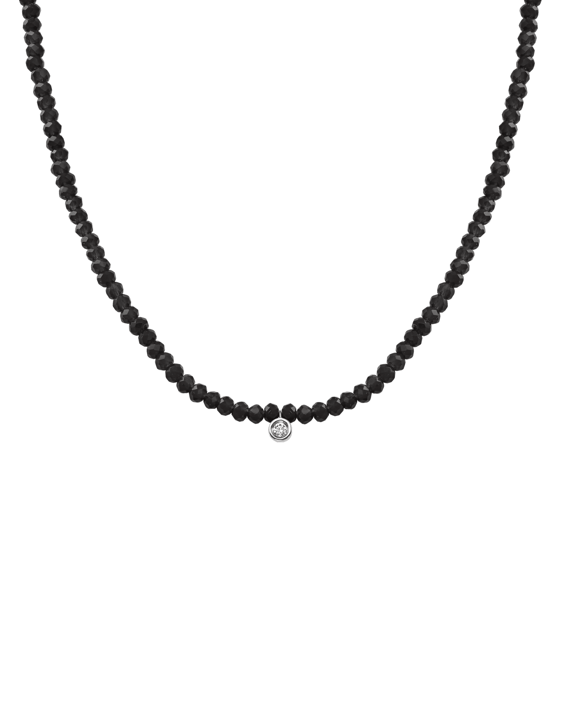 The Gemstone & Diamond Necklace - 14K White Gold Necklaces 14K Solid Gold Glass Beads Black Spinnel Small: 0.03ct 14"