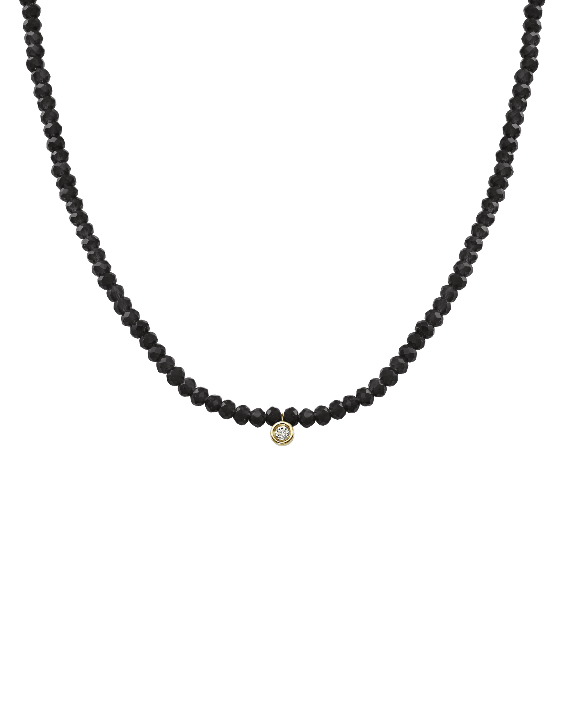 The Gemstone & Diamond Necklace - 14K Yellow Gold Necklaces 14K Solid Gold Glass Beads Black Spinnel Small: 0.03ct 14"