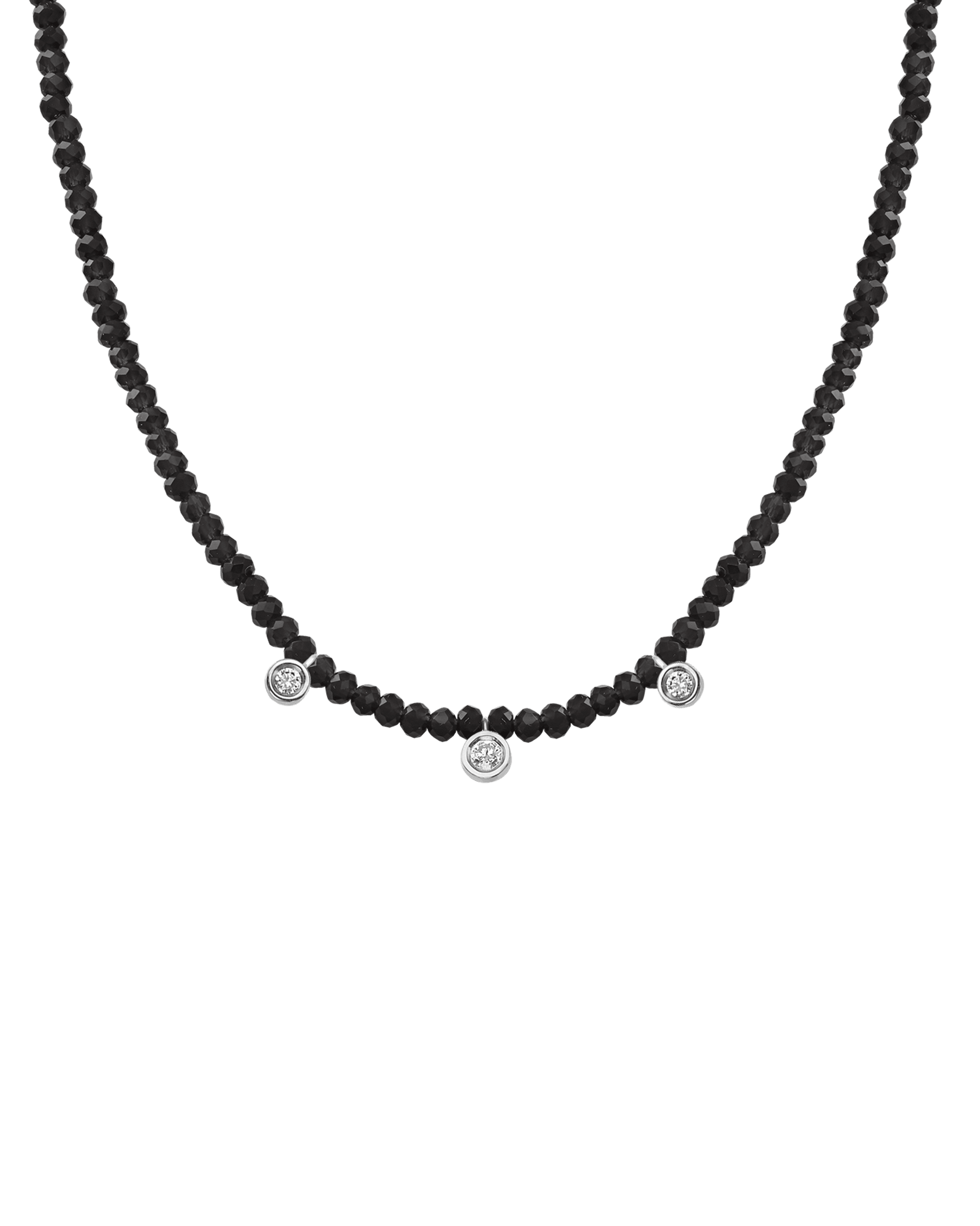 Apatite Gemstone & Three diamonds Necklace - 14K White Gold Necklaces magal-dev Glass Beads Black Spinnel 14" - Collar