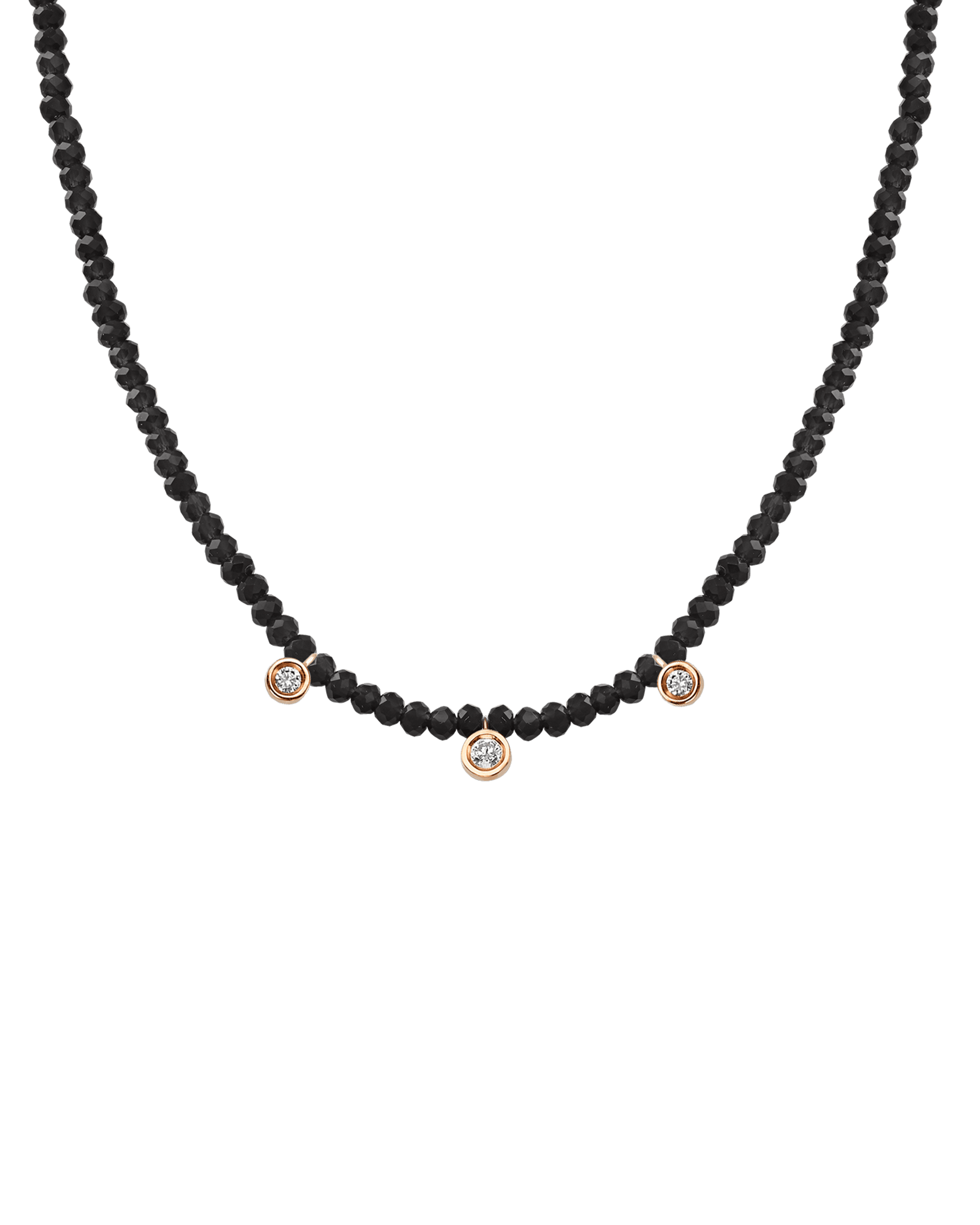 Apatite Gemstone & Three diamonds Necklace - 14K Rose Gold Necklaces magal-dev Glass Beads Black Spinnel 14" - Collar