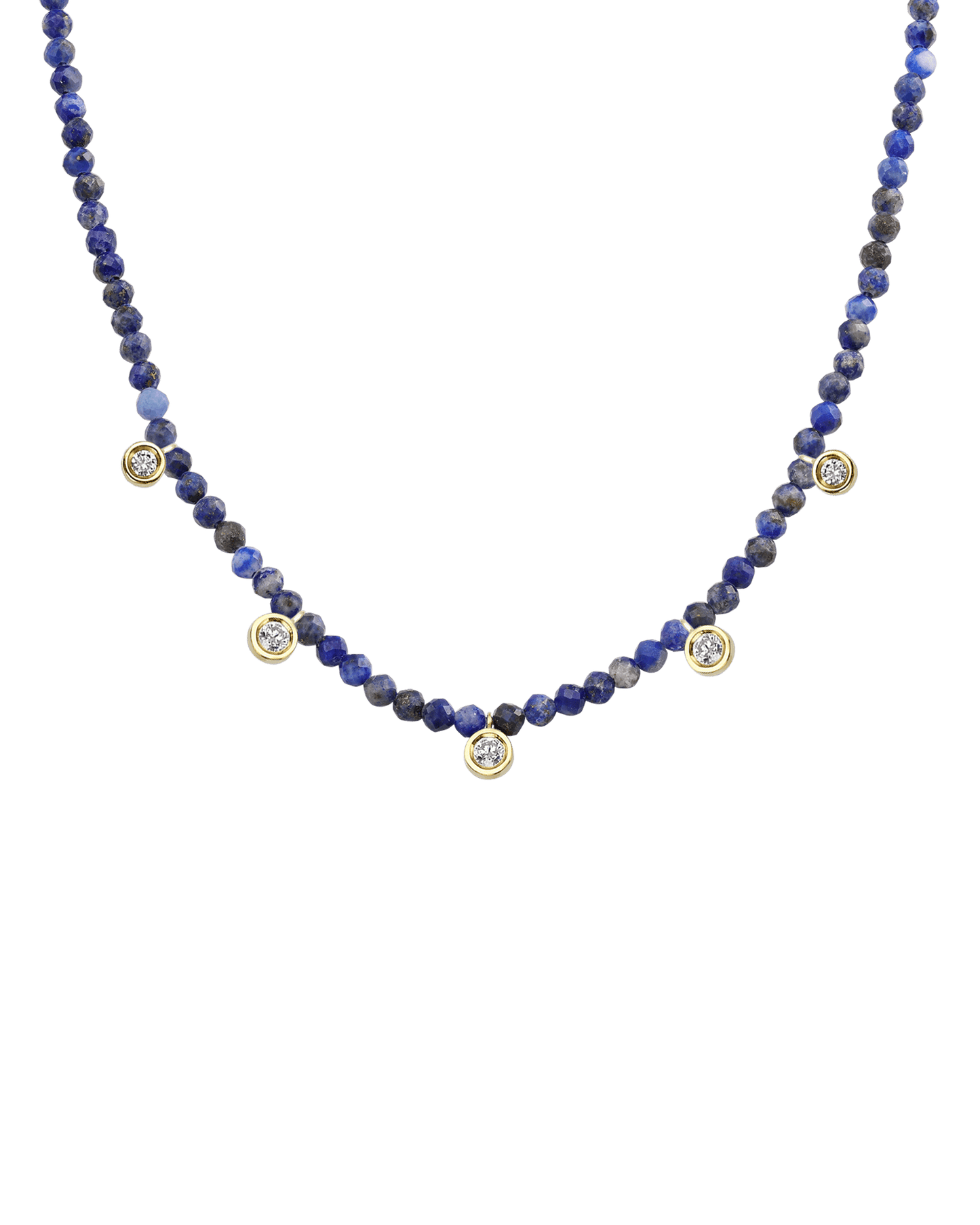 Apatite Gemstone & Five diamonds Necklace - 14K Rose Gold Necklaces magal-dev Natural Blue Lapis 14" - Collar